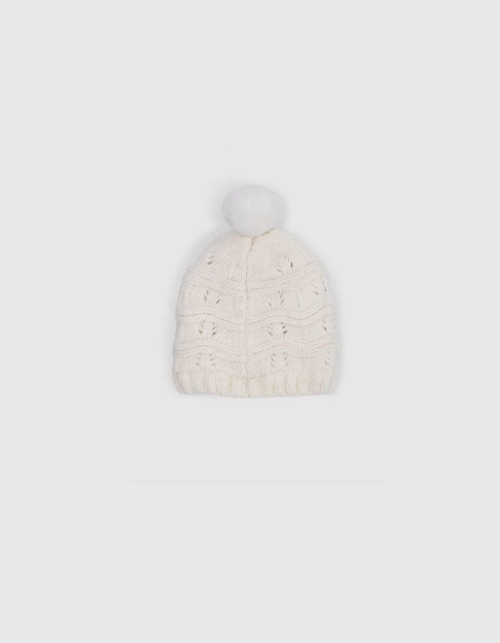 Bonnet &eacute;cru tricot fourr&eacute; fantaisie fille