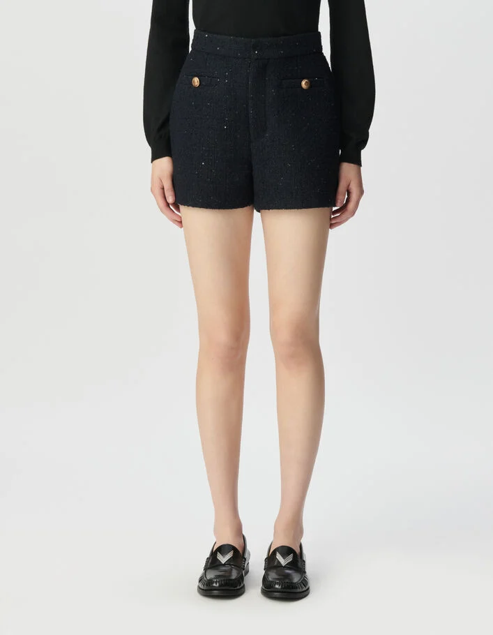 Short marine effet tweed Femme
