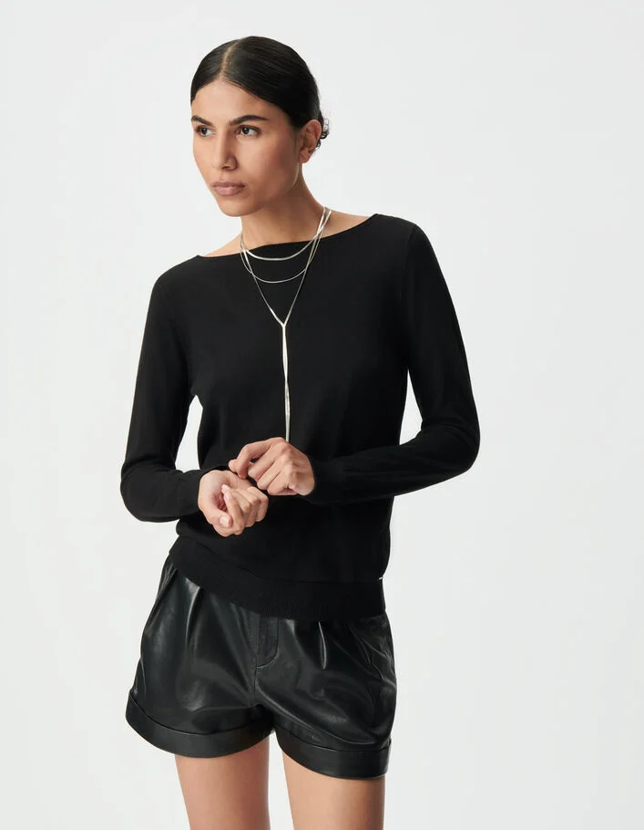 Pull noir tricot fin d&eacute;coupe dentelle dos Femme