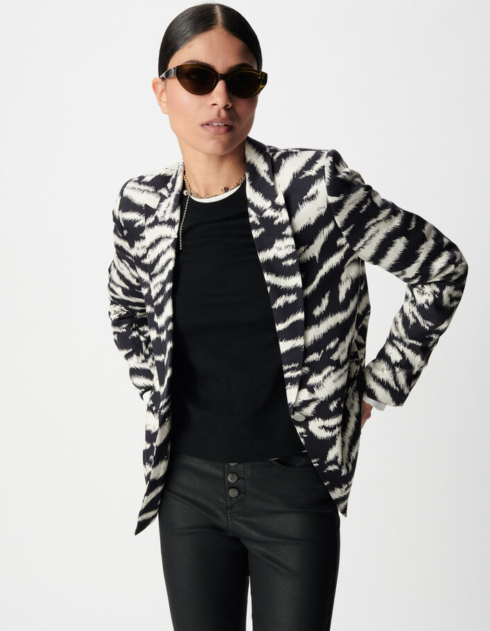 Veste de tailleur noire imprim&eacute; z&egrave;bre Femme