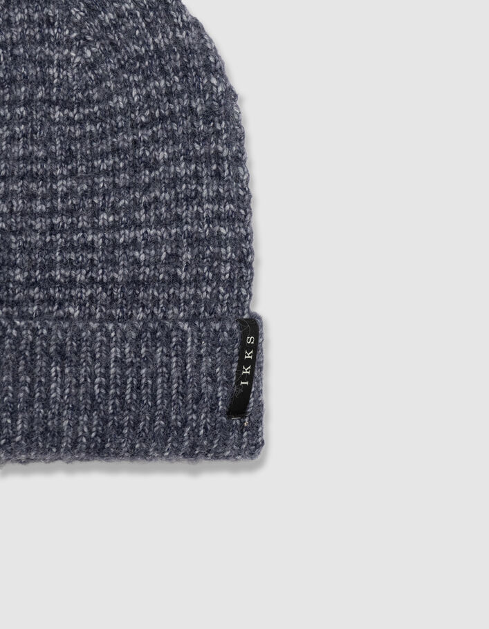 Bonnet bleu tricot c&ocirc;tel&eacute; avec revers Homme