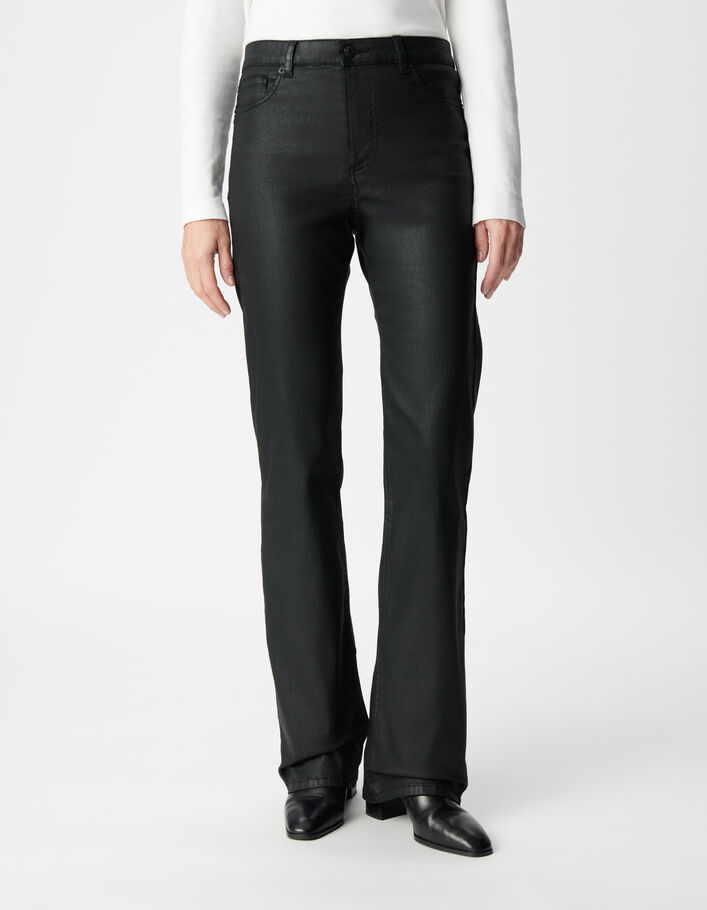 Jean bootcut noir enduit taille haute Femme