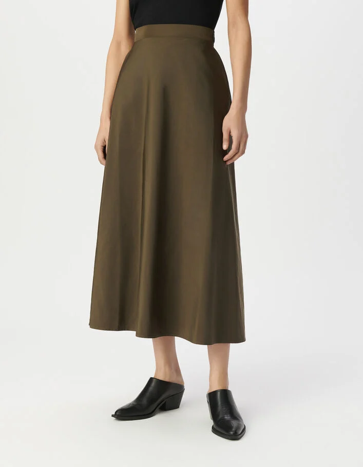 Jupe longue kaki en taffetas Femme