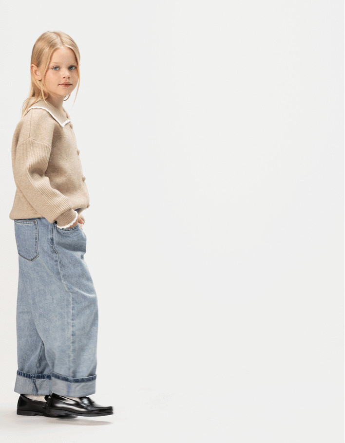 Jean balloon bleu taille &eacute;lastiqu&eacute;e fille