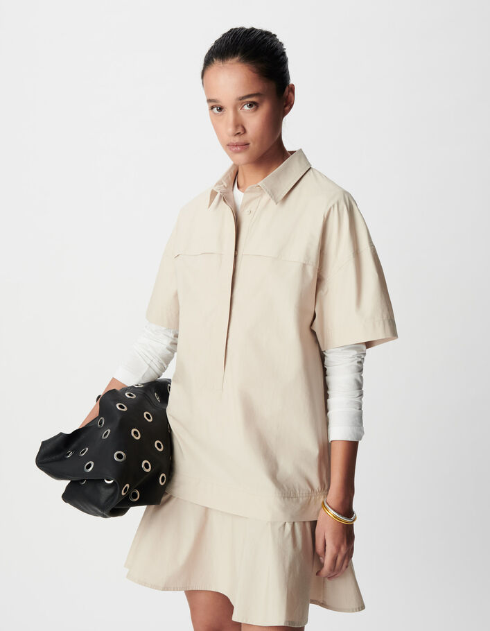 Robe courte beige trompe-l'oeil jupe Femme