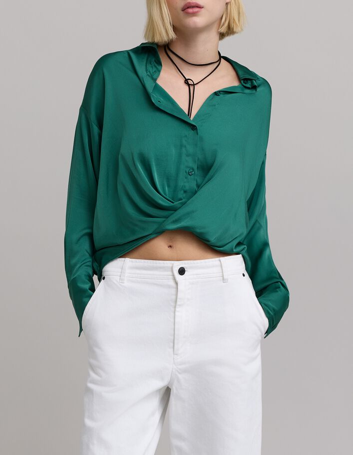 Chemise &eacute;meraude drap&eacute;e Femme