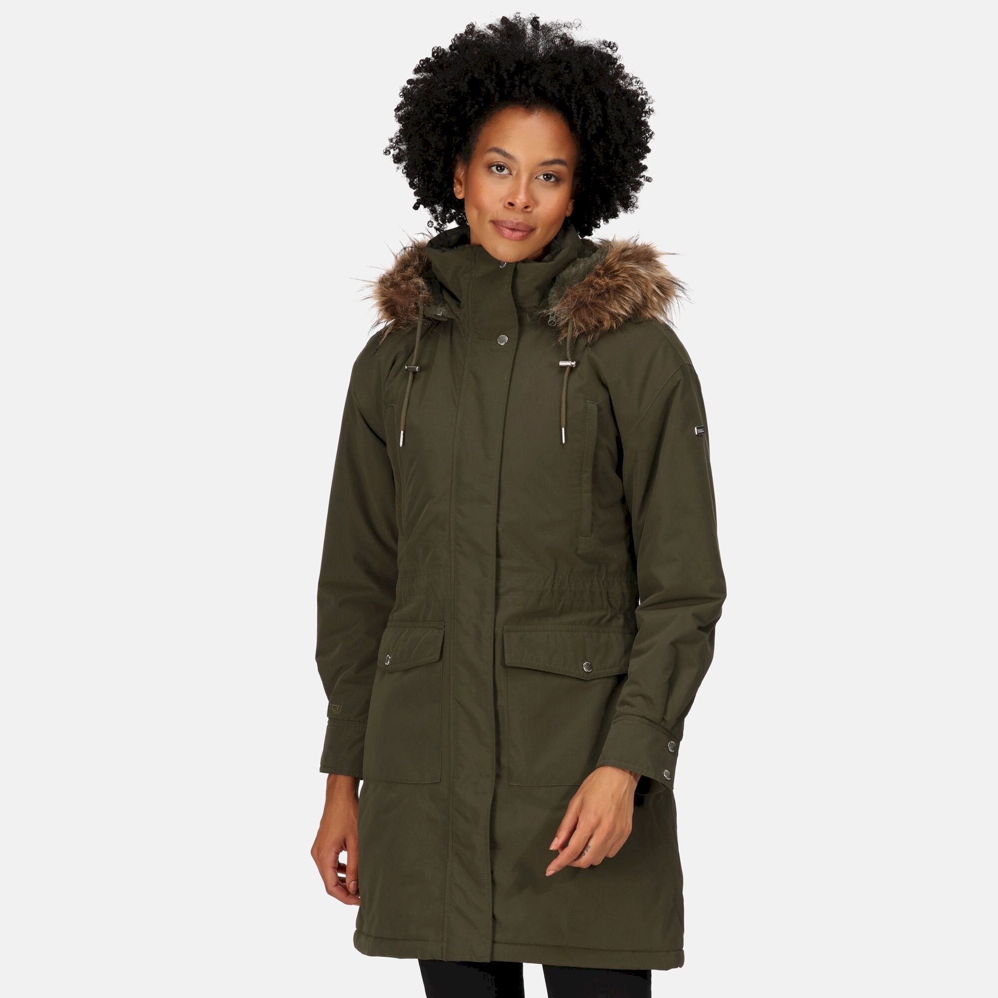Women's Shiloh Fur Trim Parka Jacket | Dark Khaki