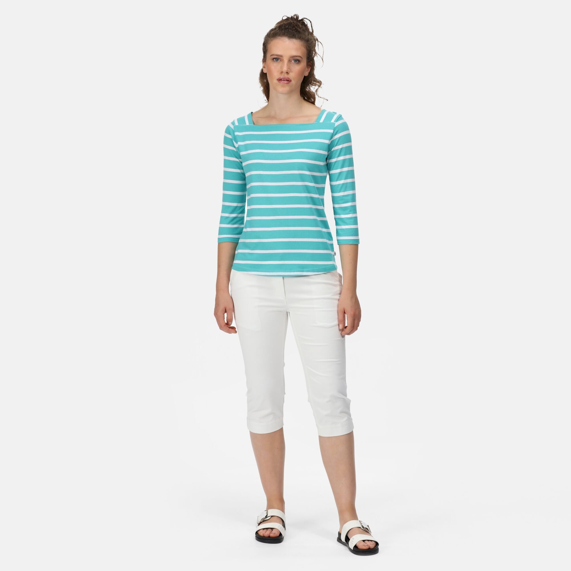 Women's Polexia Square Neck Top | Turquoise White Stripe