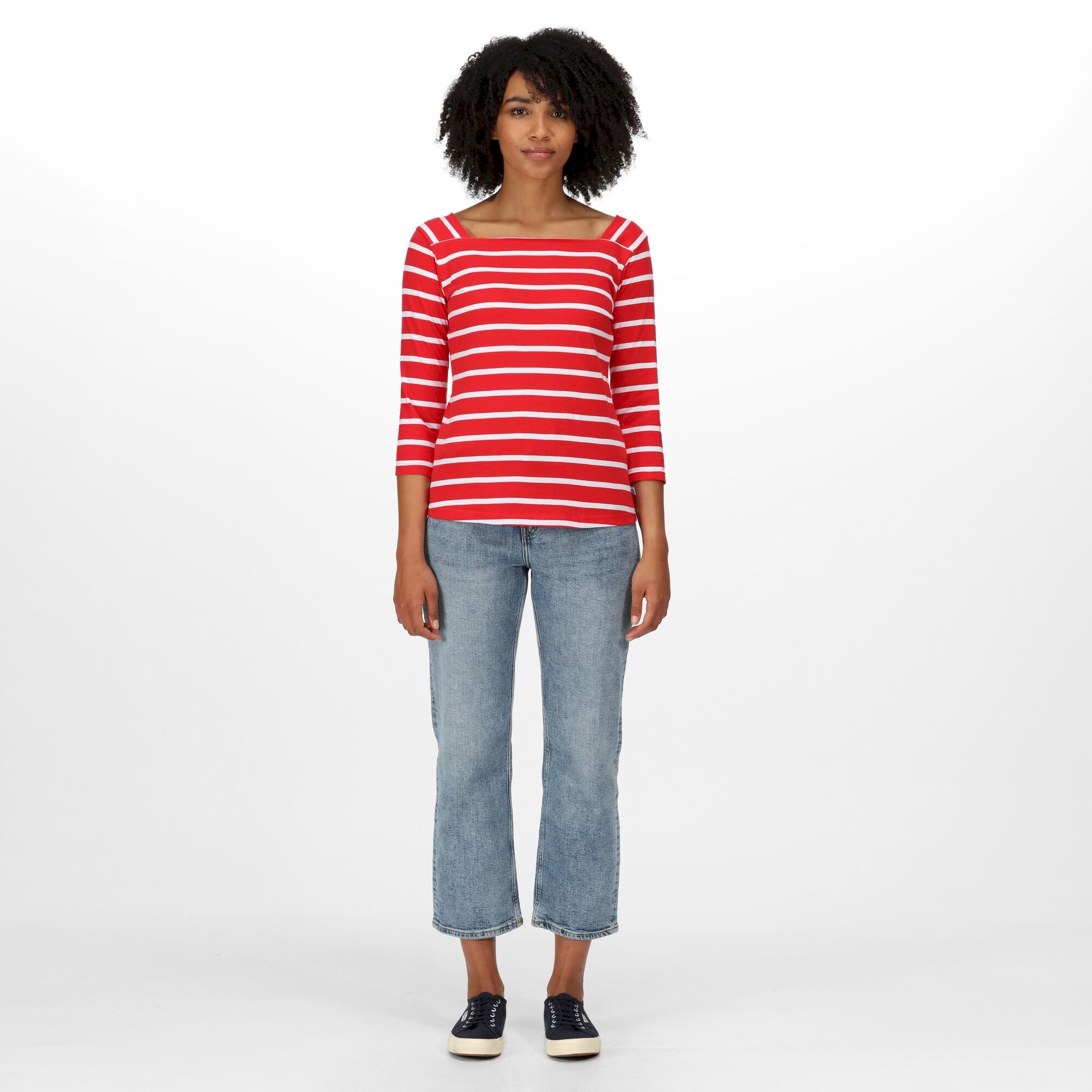 Women's Polexia Square Neck Top | True Red White Stripe