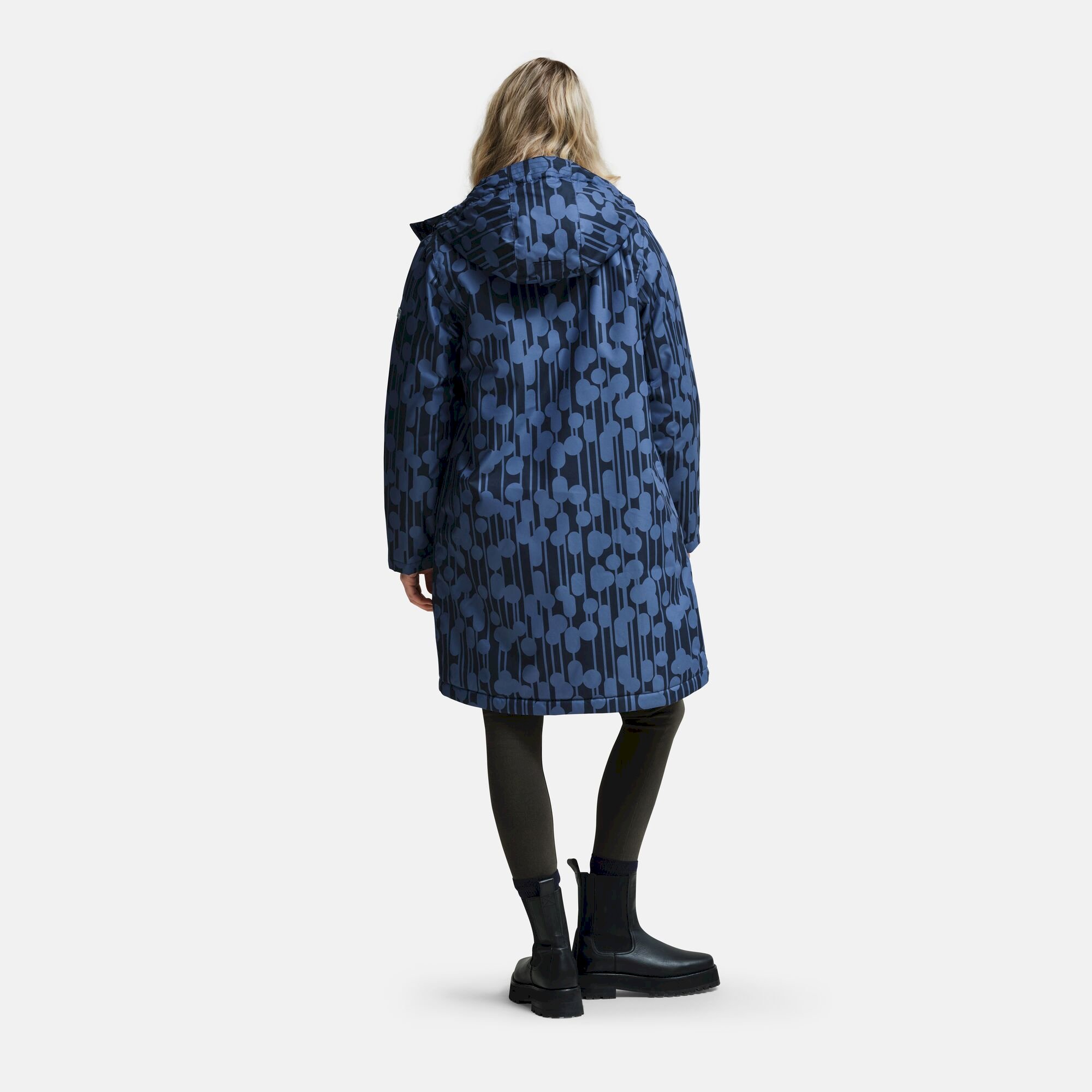 Orla Kiely Waterproof Longline Parka | Reflected Trees Navy