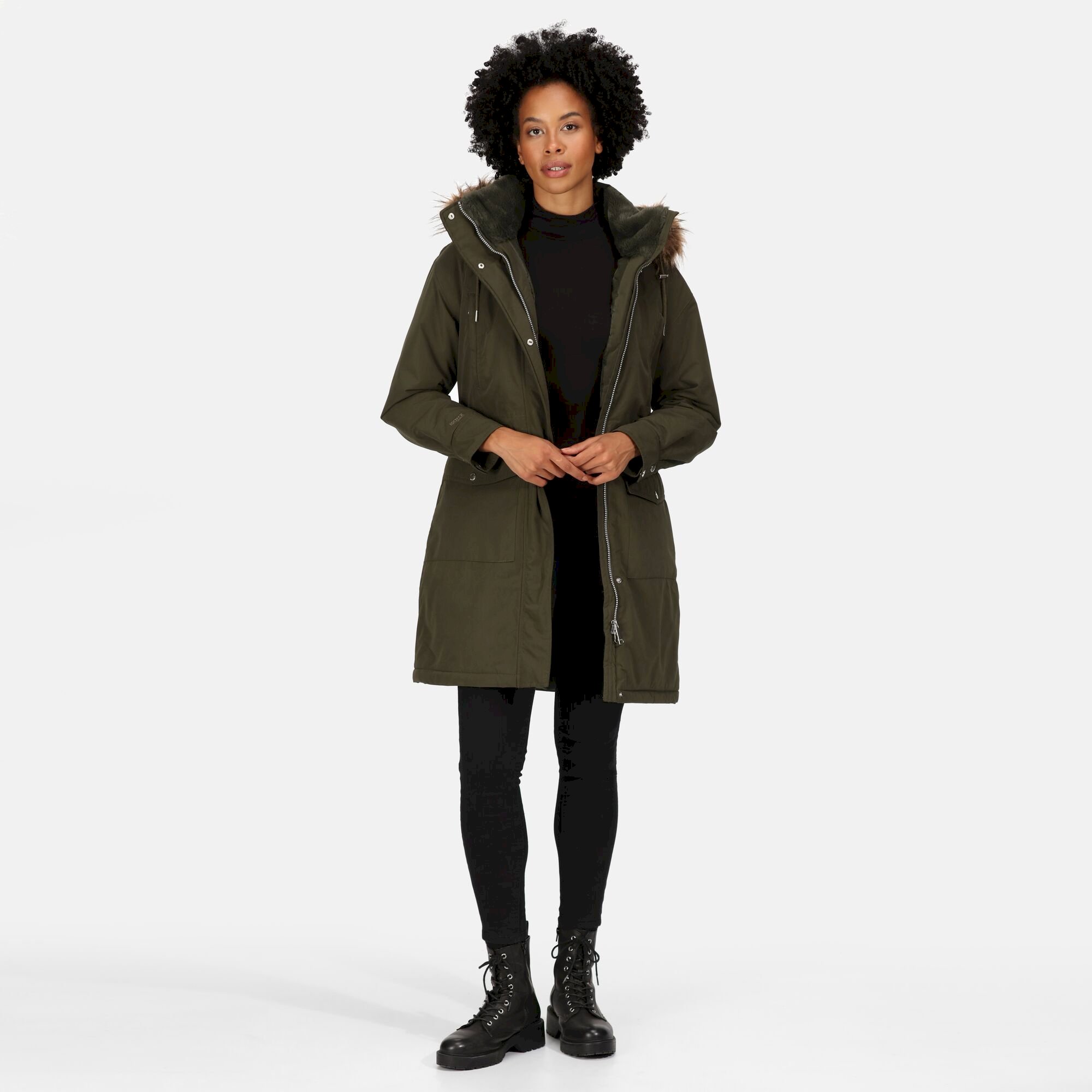 Women's Shiloh Fur Trim Parka Jacket | Dark Khaki