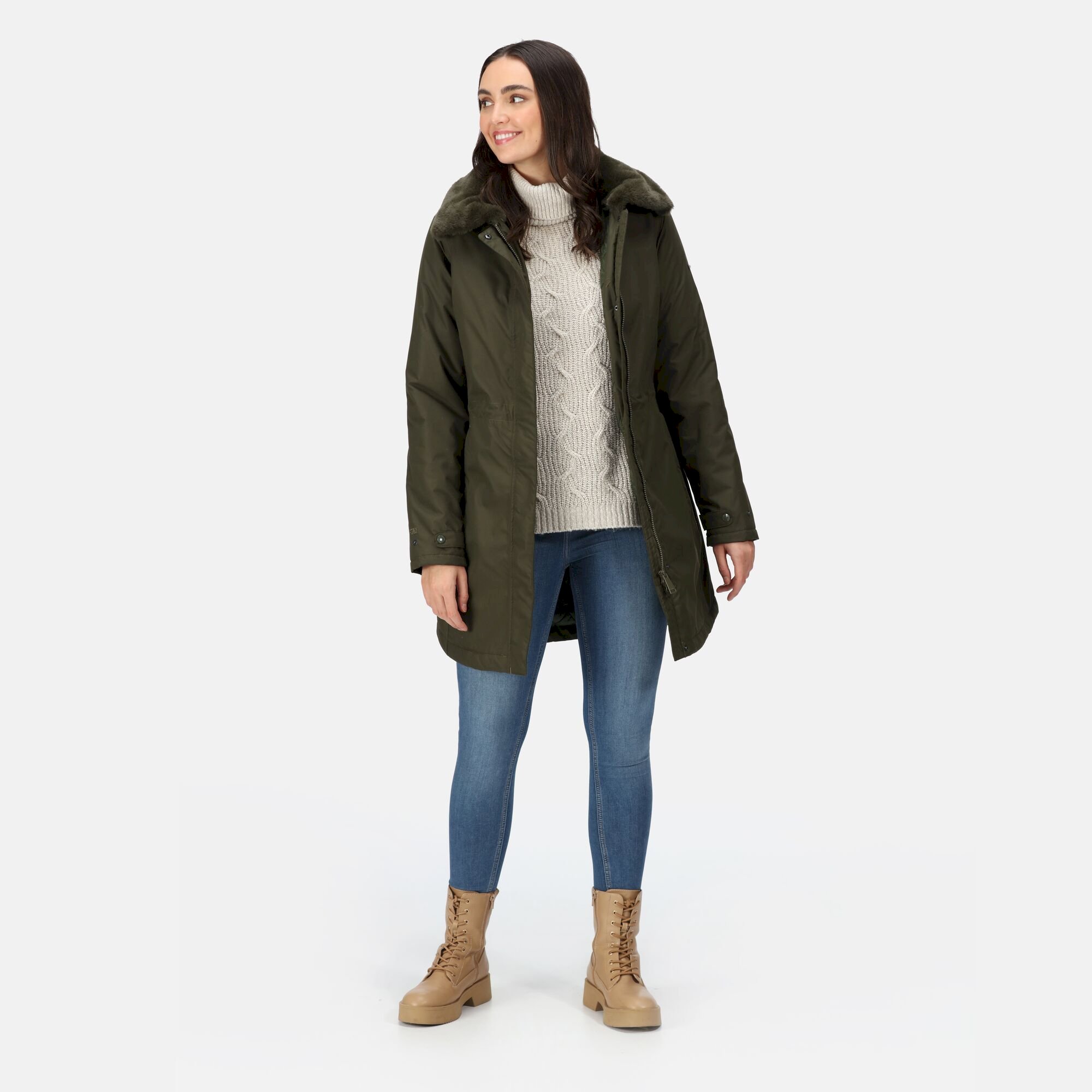 Women's Renata Fur Collar Parka | Dark Khaki