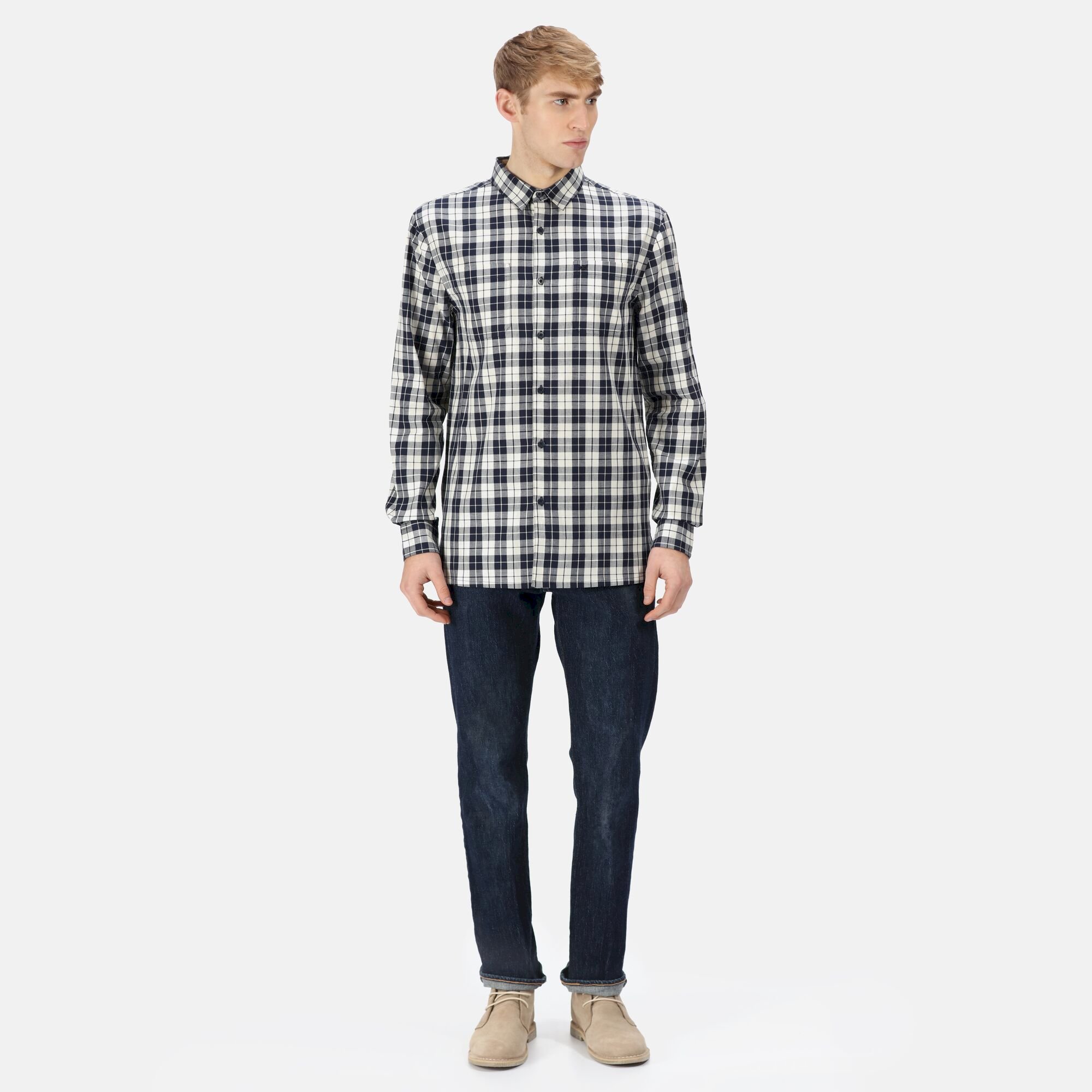 Men's Lance Long Sleeved Checked Shirt | Navy Check