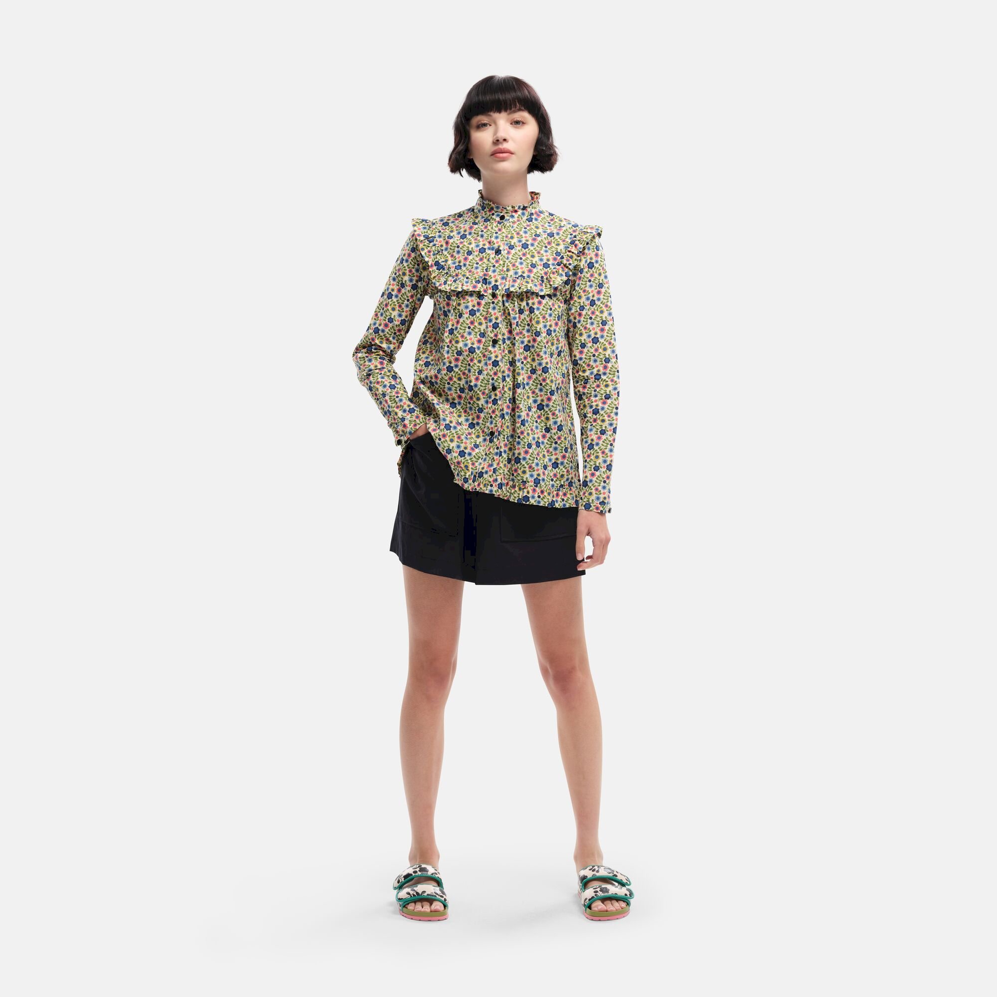 Orla Kiely High Neck Ruffle Detail Blouse | Meadow Floral