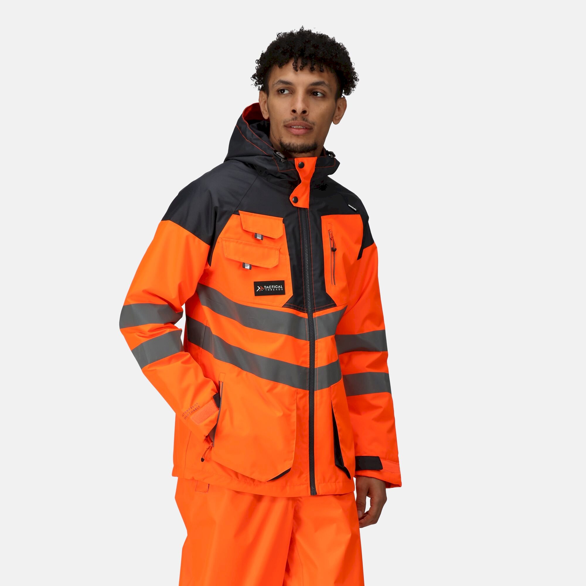 Men's Hi-Vis Waterproof Reflective Parka Jacket | Orange Grey