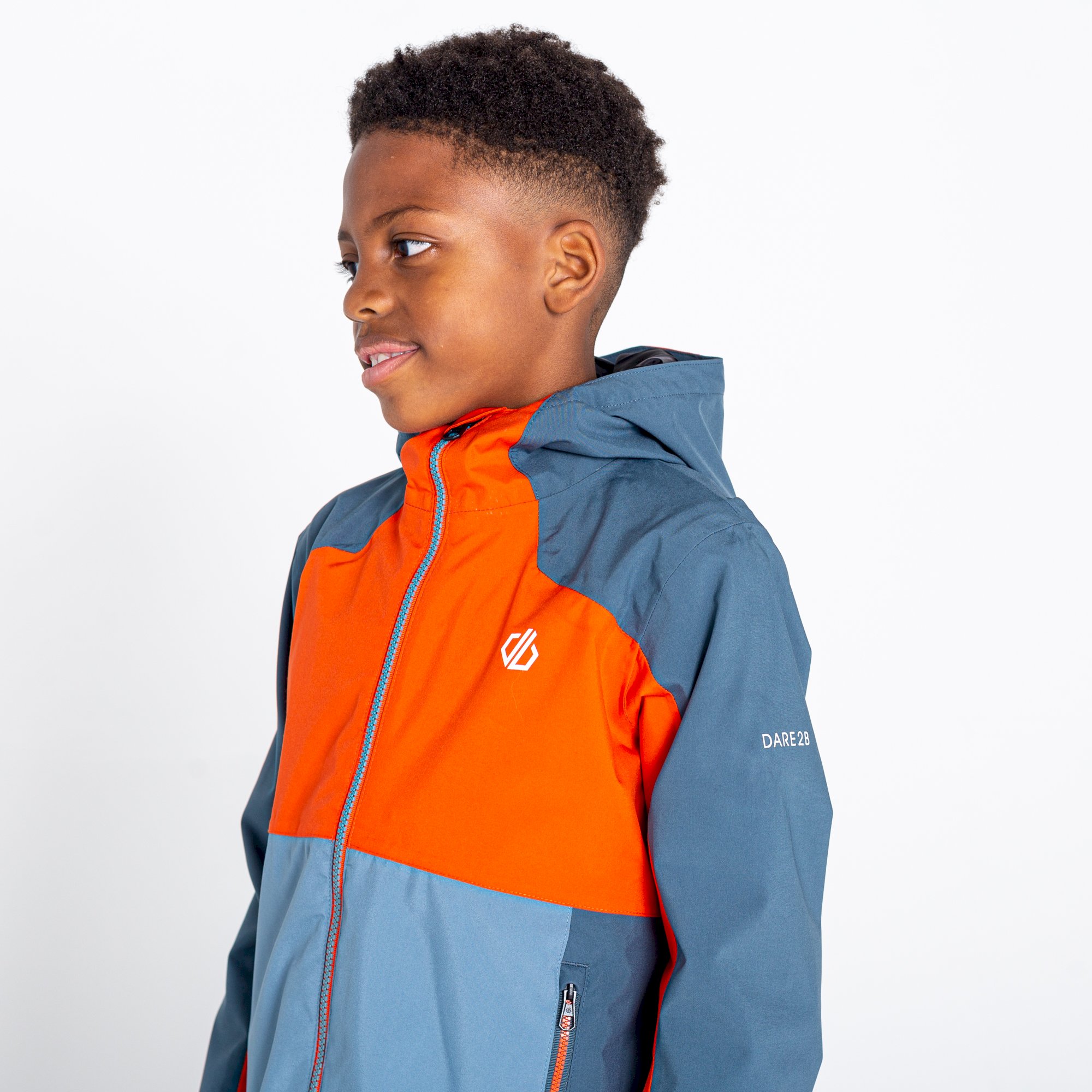 Dare 2b - Kids' In The Lead III Recycled Waterproof Jacket | Burnt Salmon Bluestone