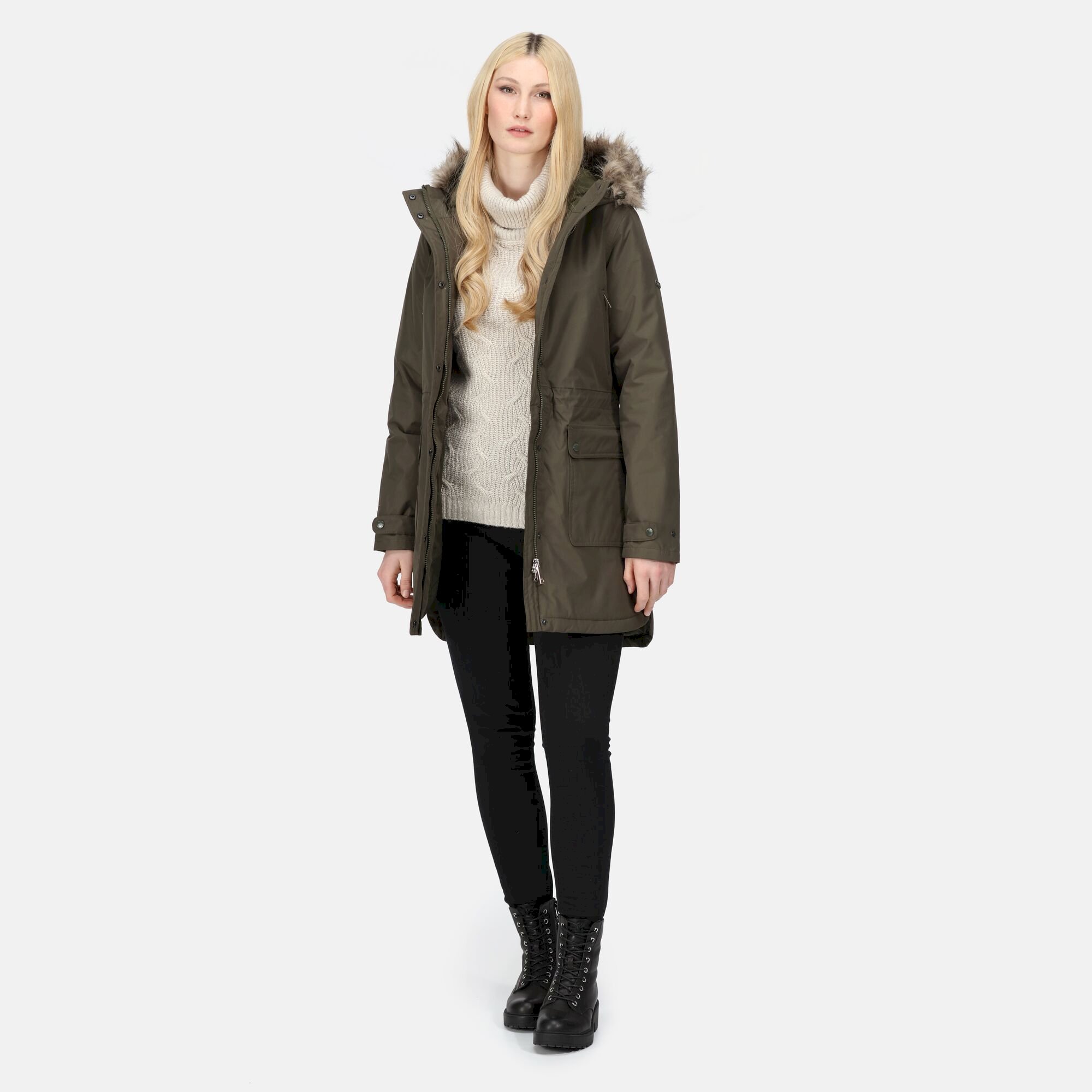 Women's Sabinka Fur Trim Parka Jacket | Dark Khaki