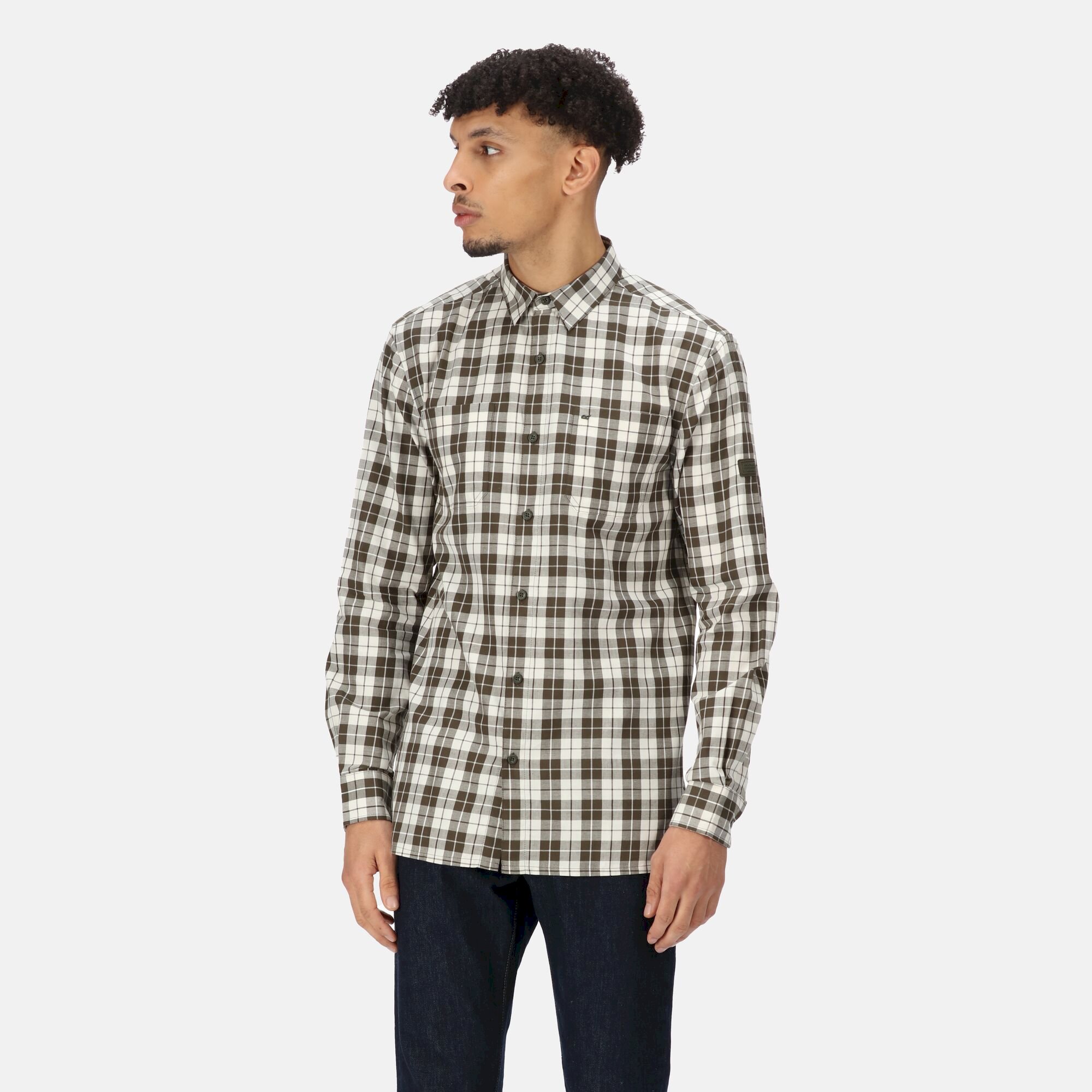Men's Lance Long Sleeved Checked Shirt | Dark Khaki Check