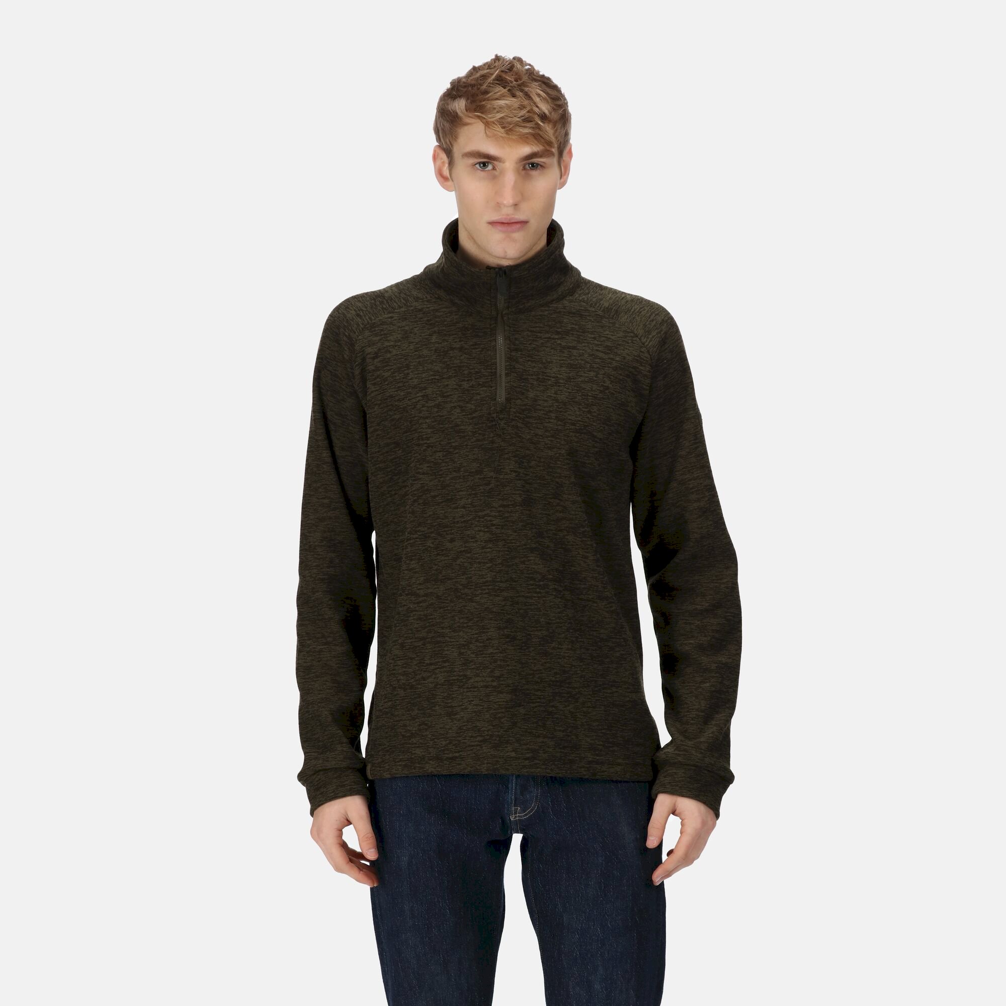 Men's Eithan Quarter Zip Fleece | Dark Khaki Black Marl