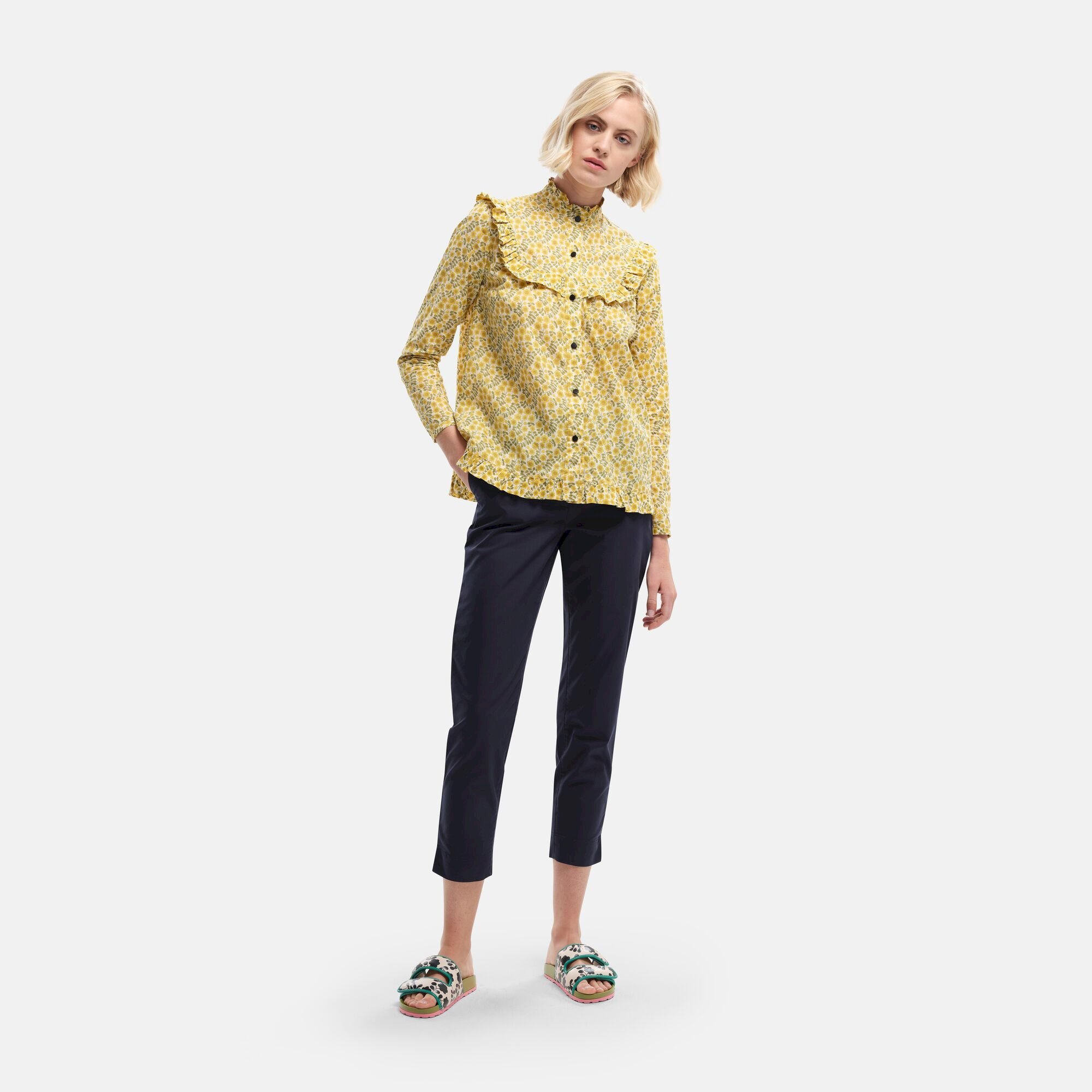 Orla Kiely High Neck Ruffle Detail Blouse | Buttercup Floral