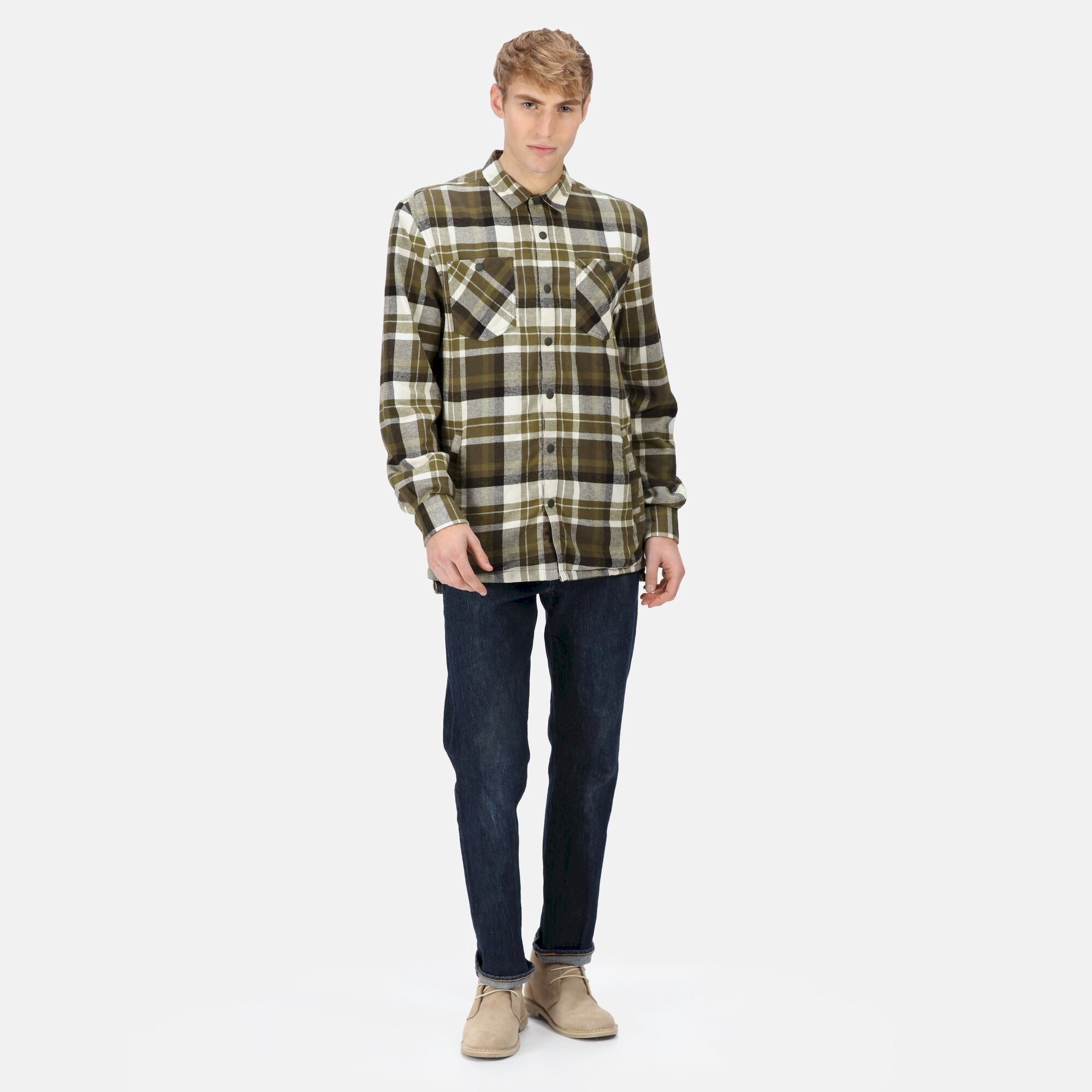 Men's Thamos Long Sleeved Checked Shirt | Dark Khaki Check