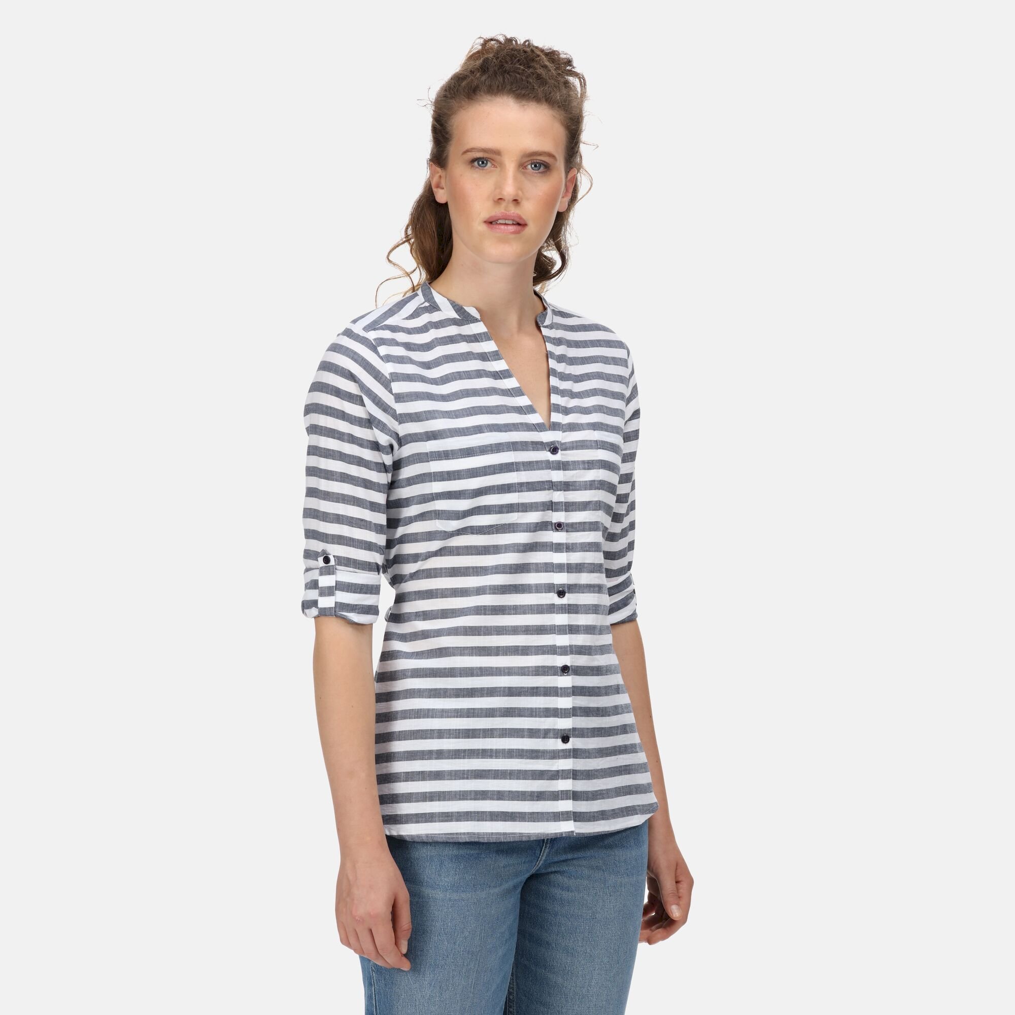 Women's Malaya Long Sleeve Shirt | White Navy Stripe