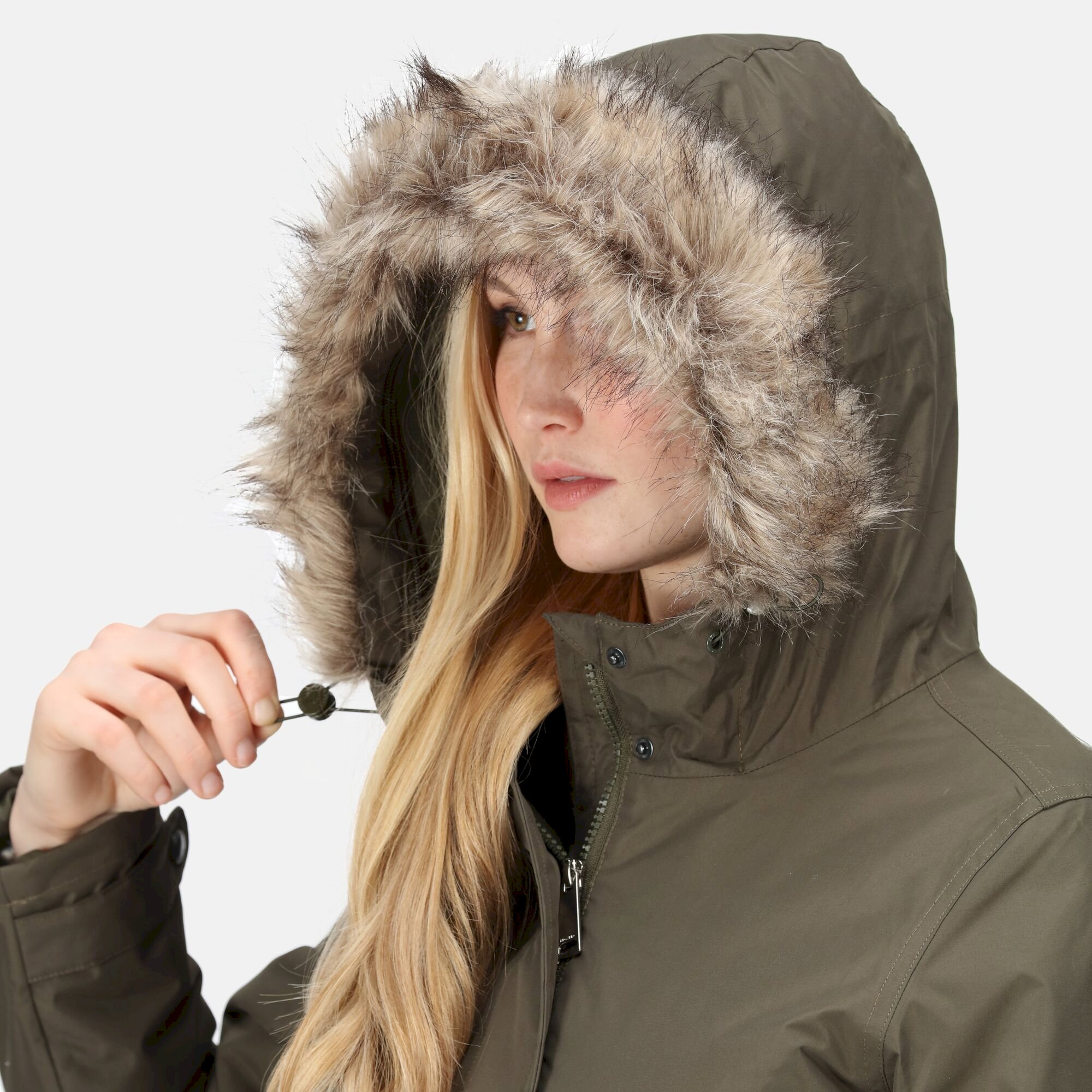 Women's Sabinka Fur Trim Parka Jacket | Dark Khaki