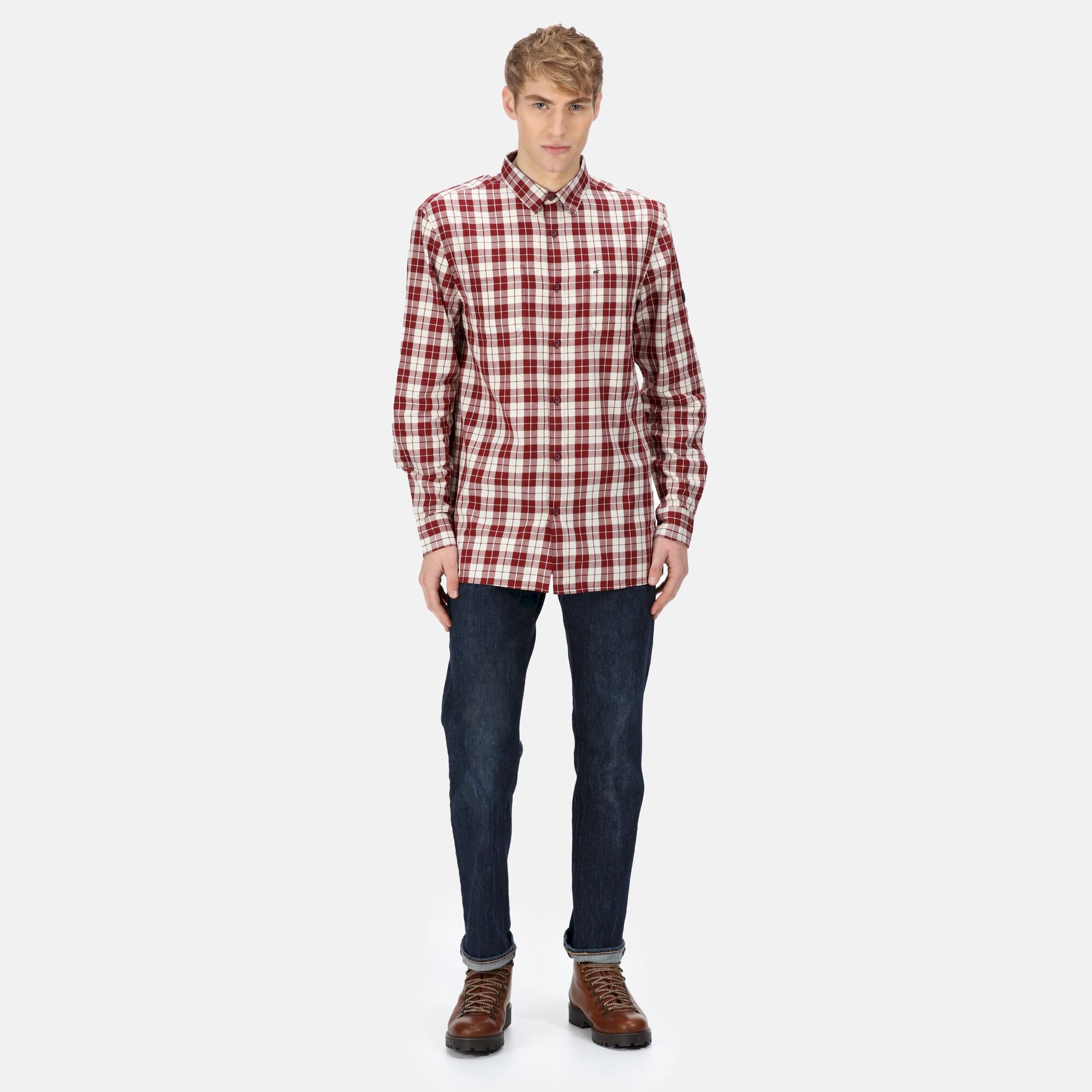 Men's Lance Long Sleeved Checked Shirt | Syrah Red Check
