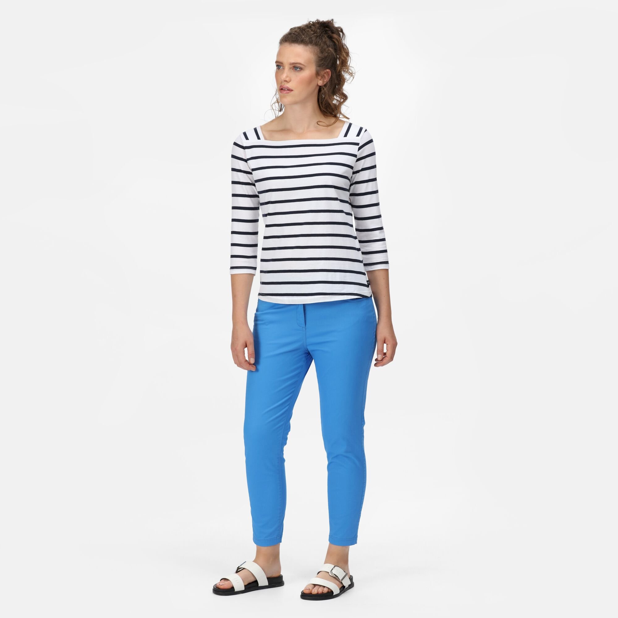 Women's Polexia Square Neck Top | White Navy Stripe