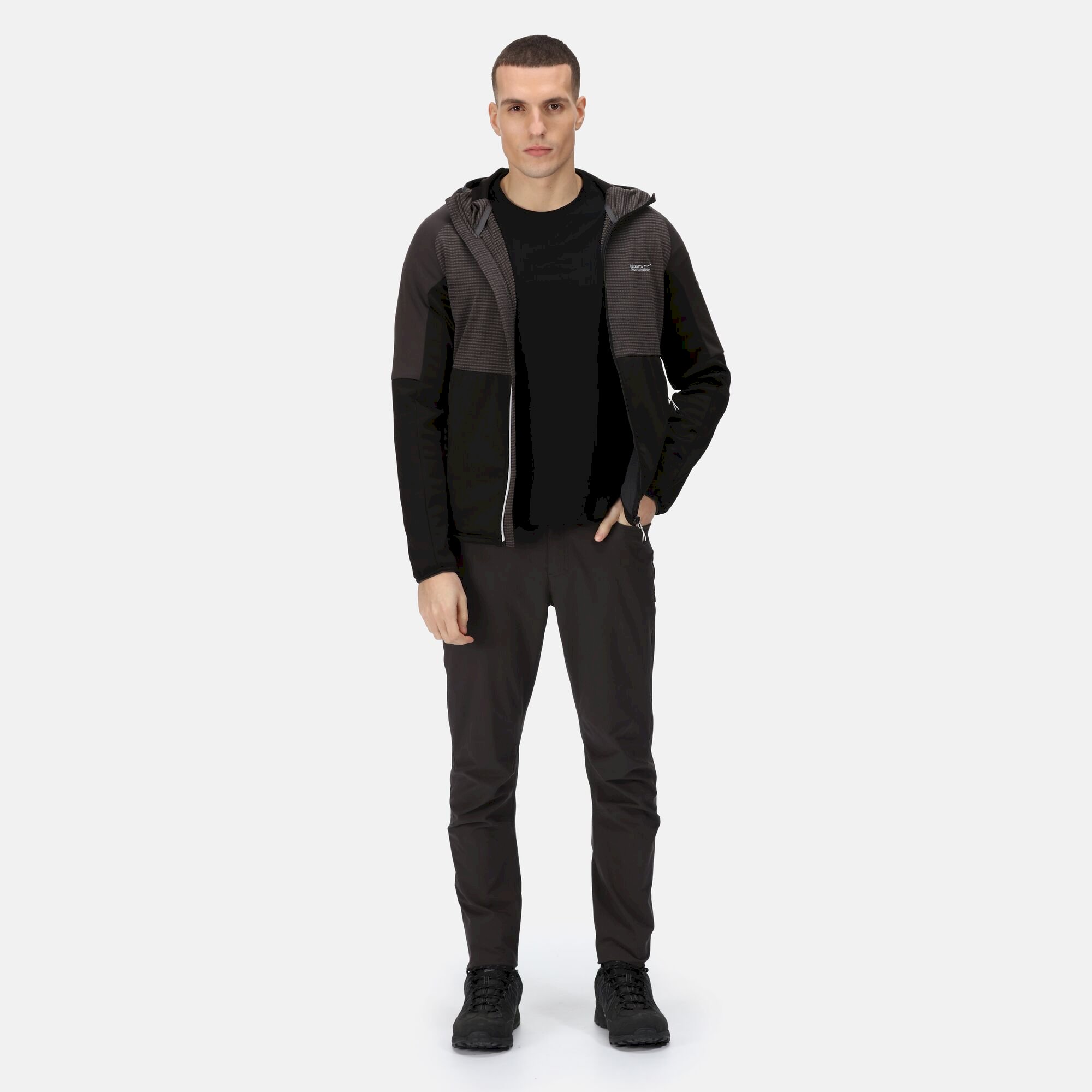 Men's Attare Softshell Hooded Jacket | Black Dark Grey