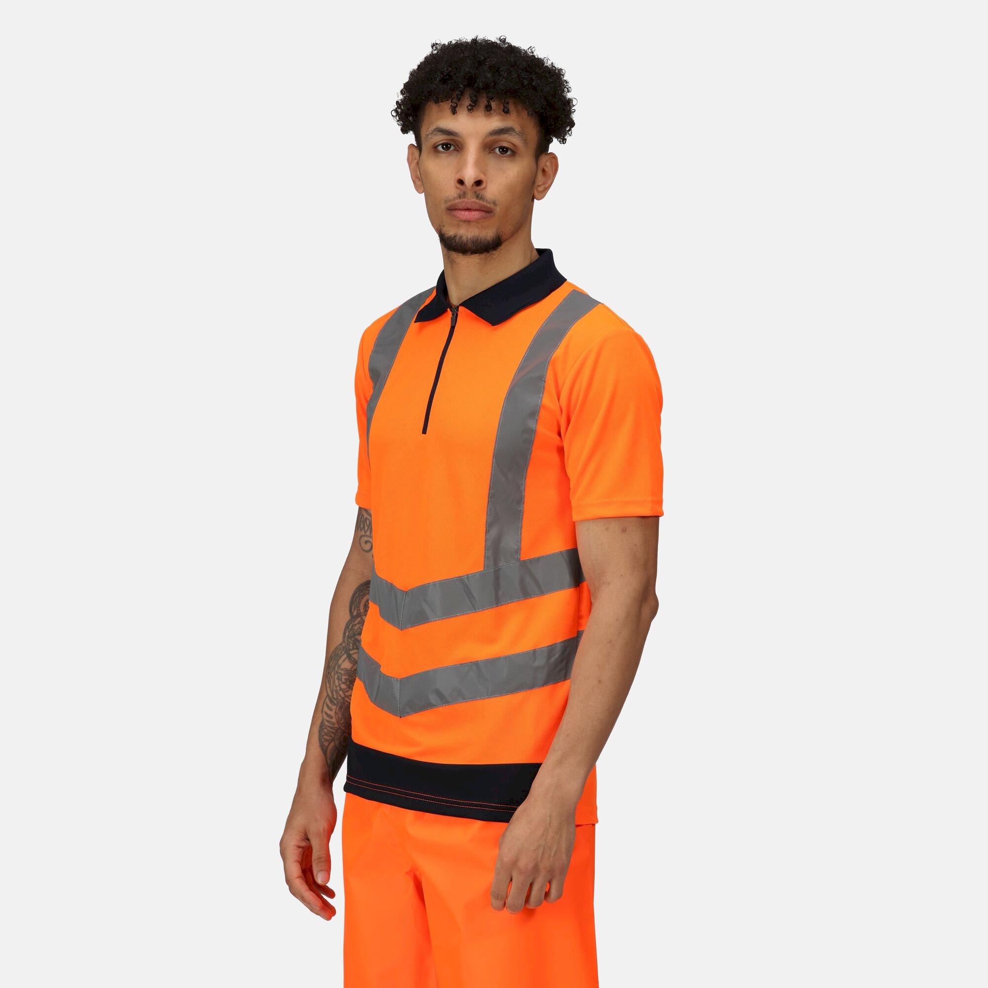 Men's Hi Vis Pro Reflective Polo Work Shirt | Orange Navy