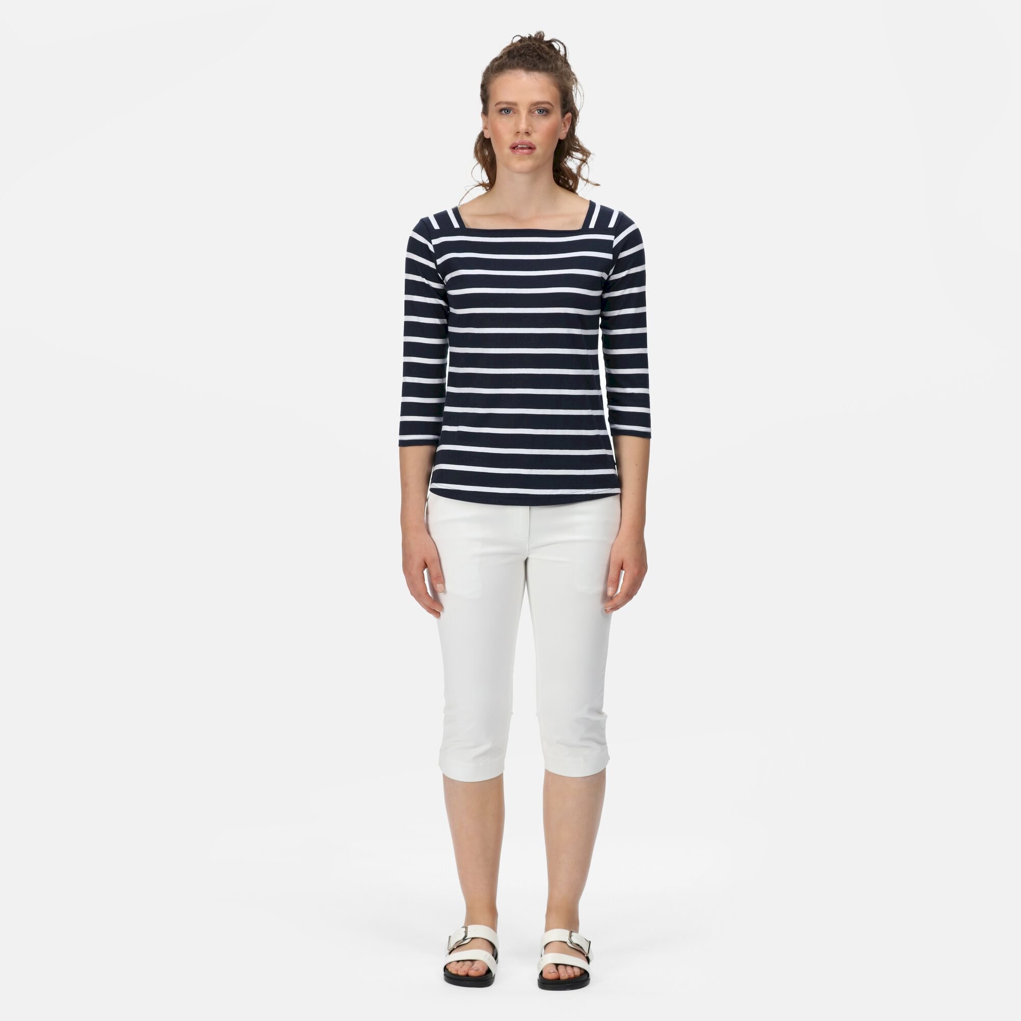 Women's Polexia Square Neck Top | Navy White Stripe