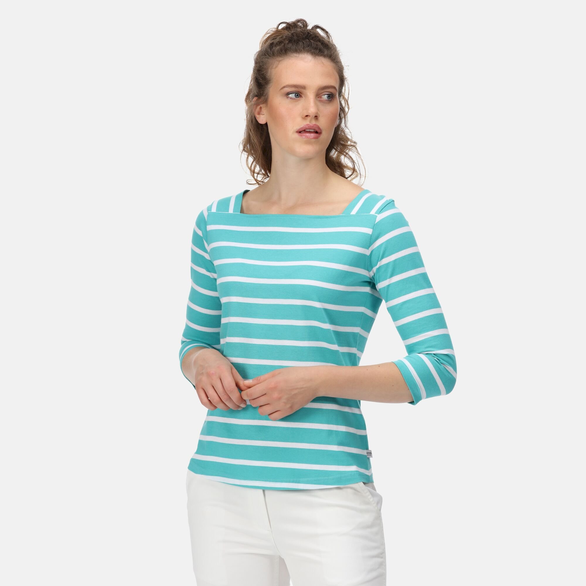 Women's Polexia Square Neck Top | Turquoise White Stripe