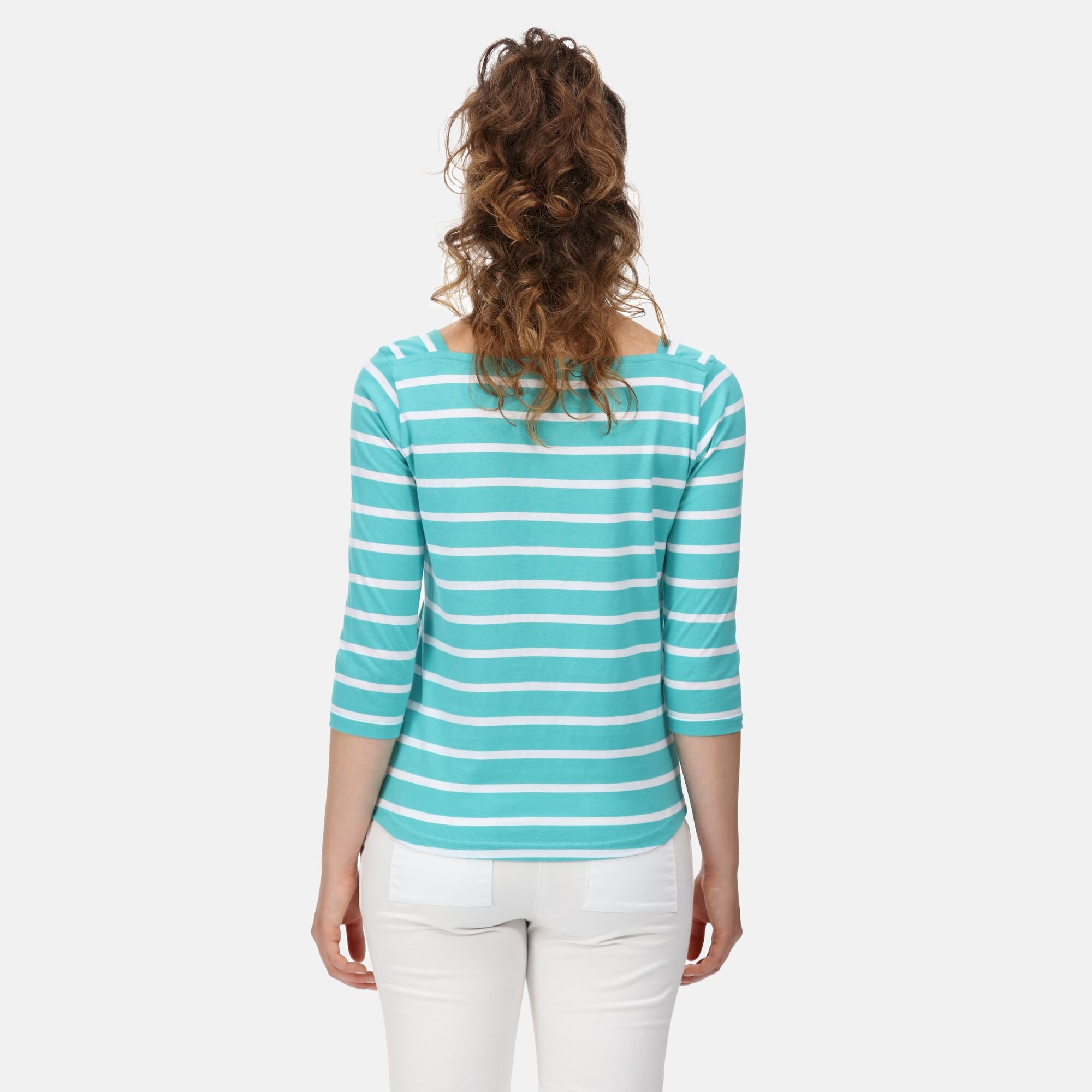 Women's Polexia Square Neck Top | Turquoise White Stripe