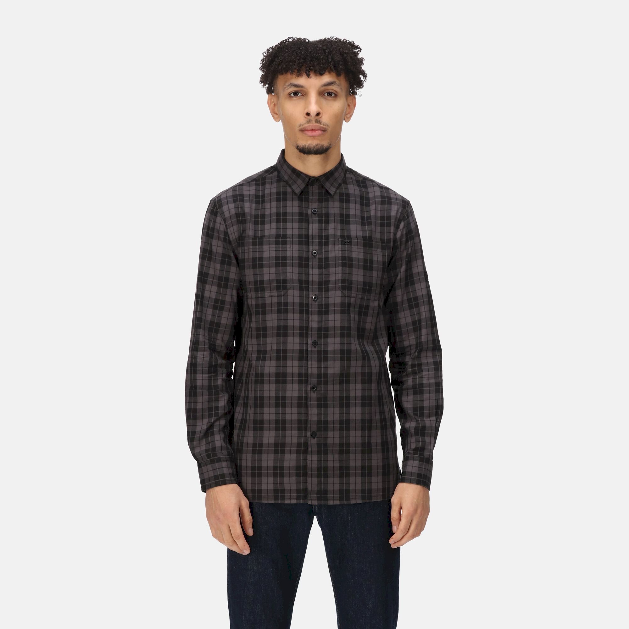 Men's Lance Long Sleeved Checked Shirt | Black Dark Grey Check