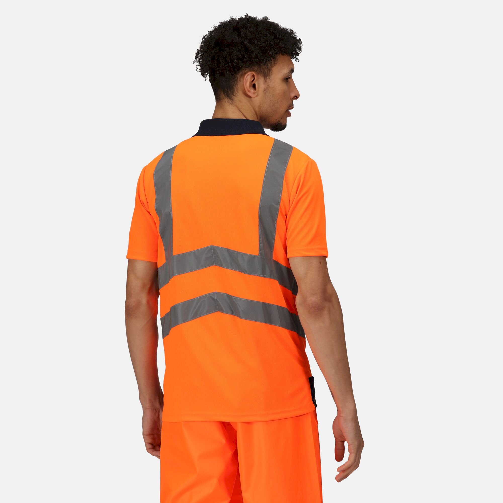 Men's Hi Vis Pro Reflective Polo Work Shirt | Orange Navy