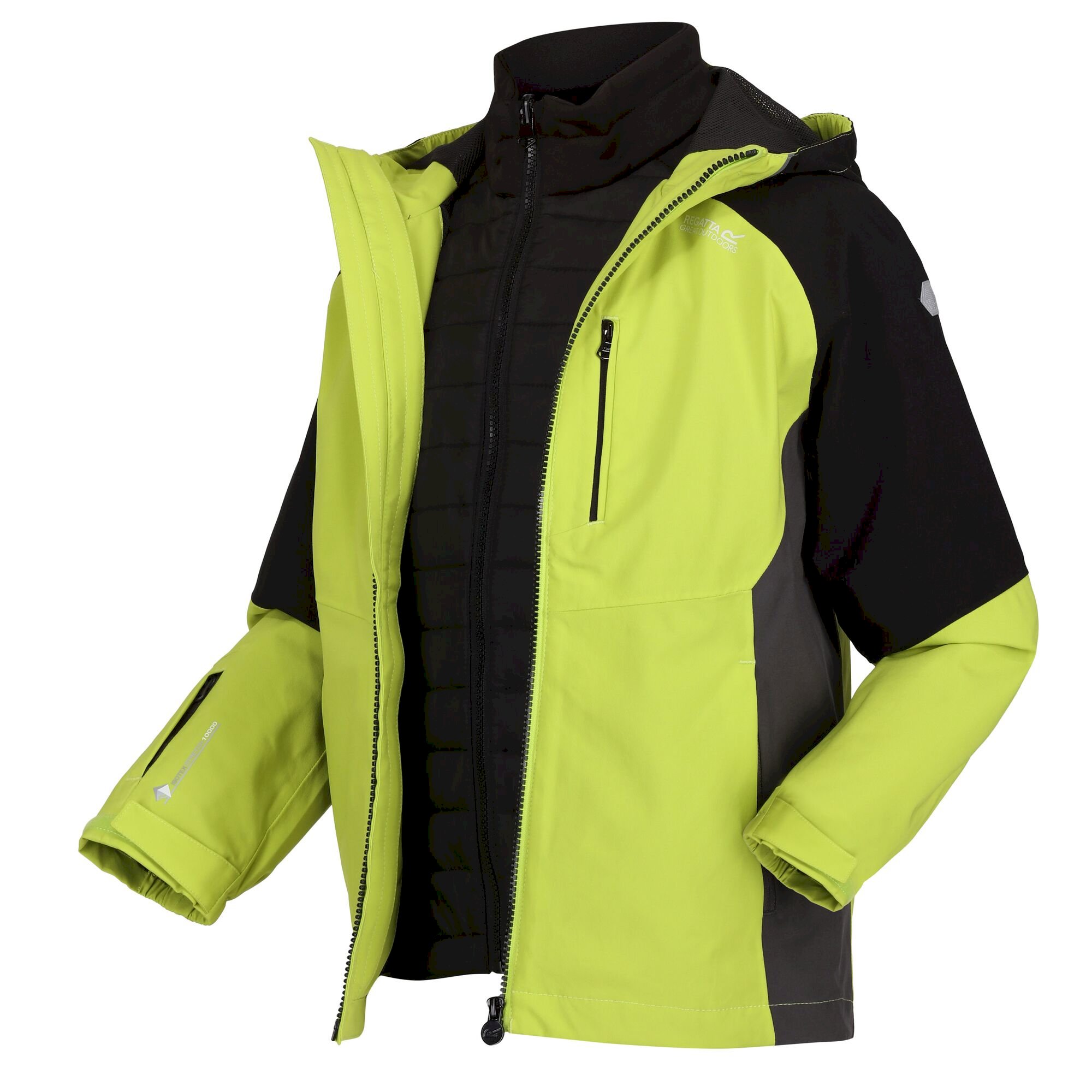 Kids' Hydrate VII 3-In-1 Waterproof Jacket | Bright Kiwi Black