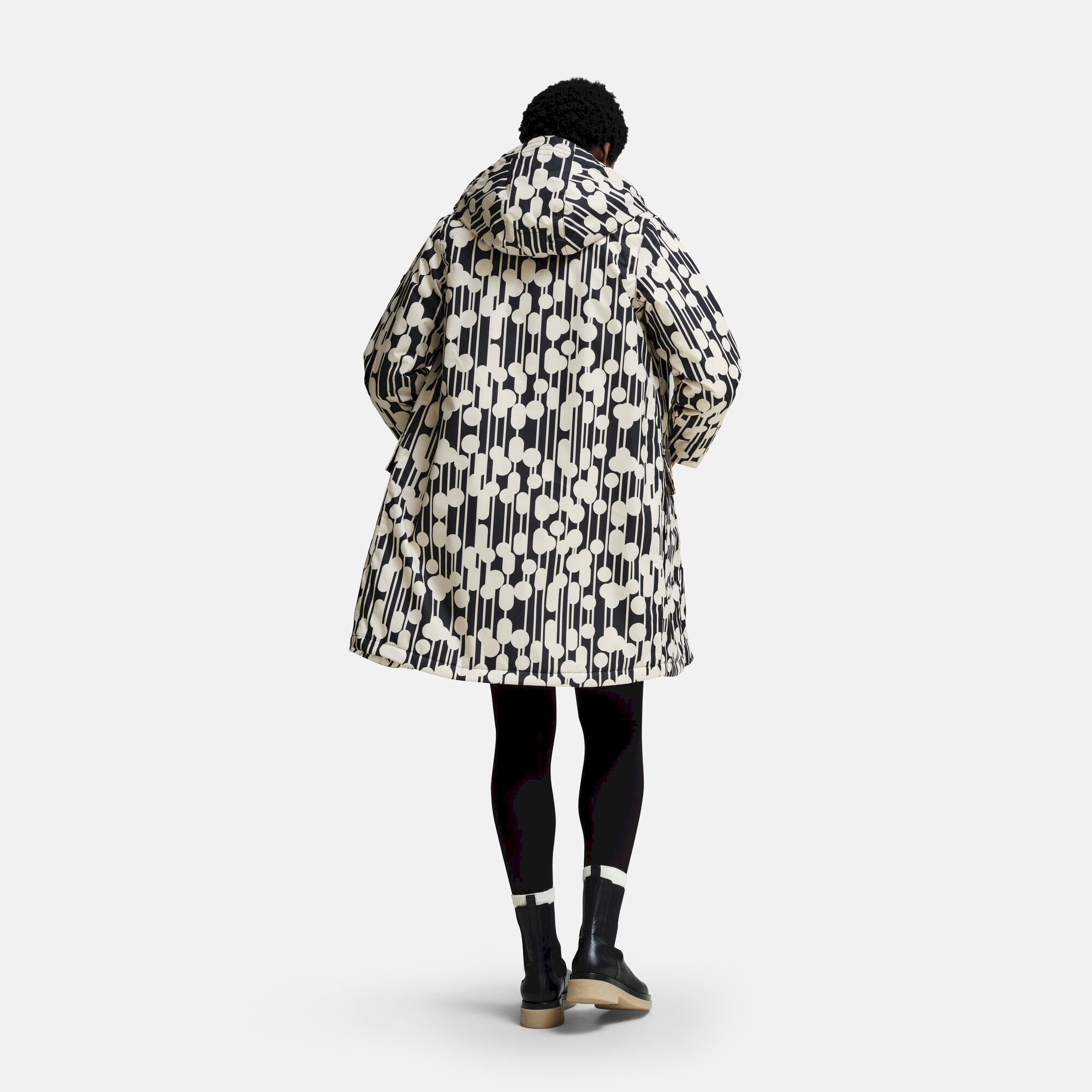 Orla Kiely Waterproof Longline Parka | Reflected Trees Black