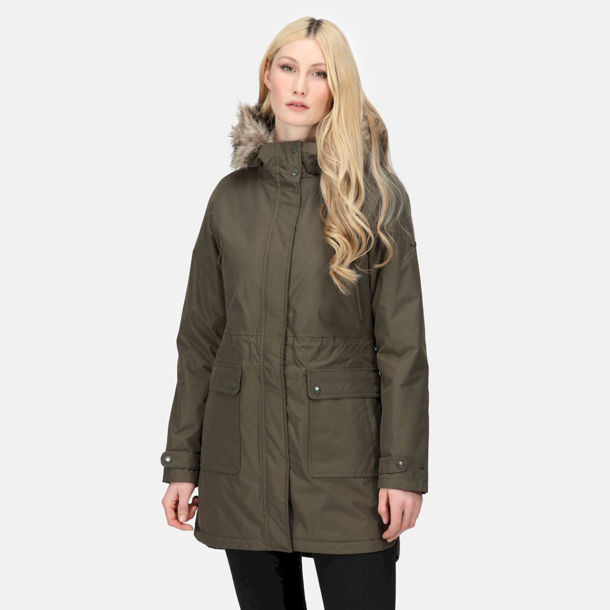 Women's Sabinka Fur Trim Parka Jacket | Dark Khaki