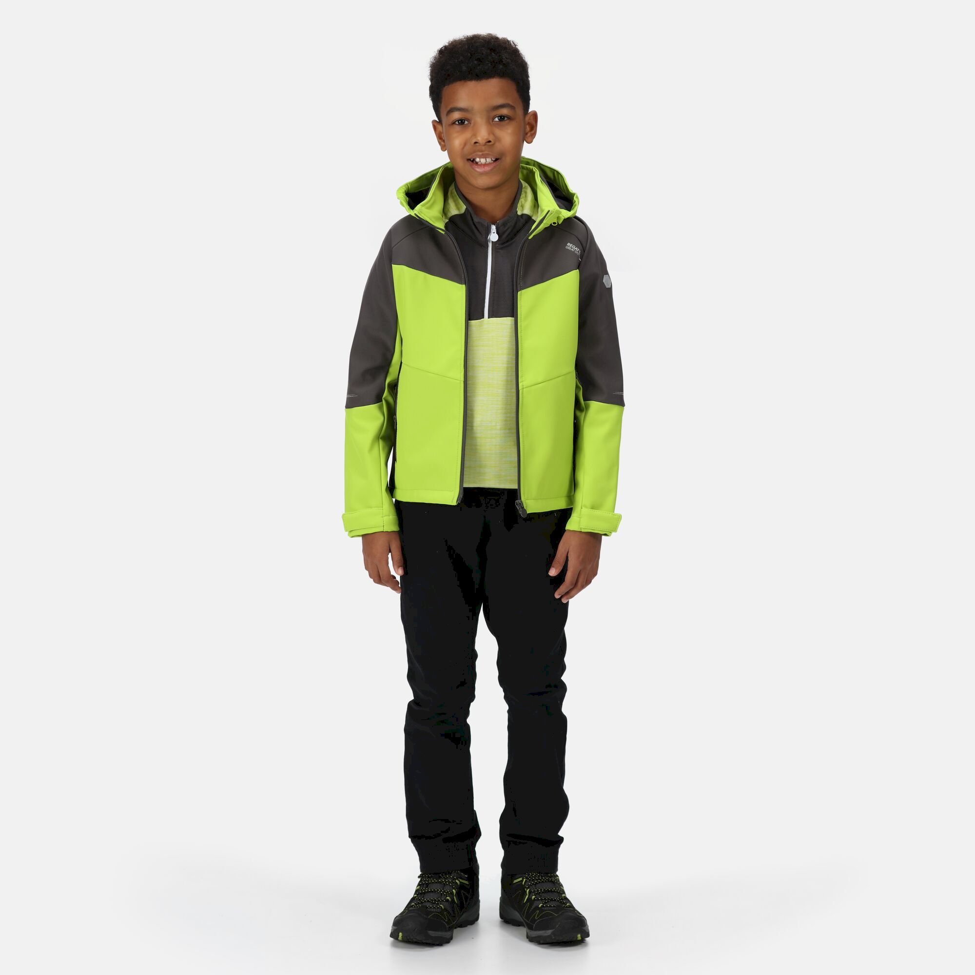 Kids Eastcott II Softshell Jacket | Bright Kiwi Dark Grey Black