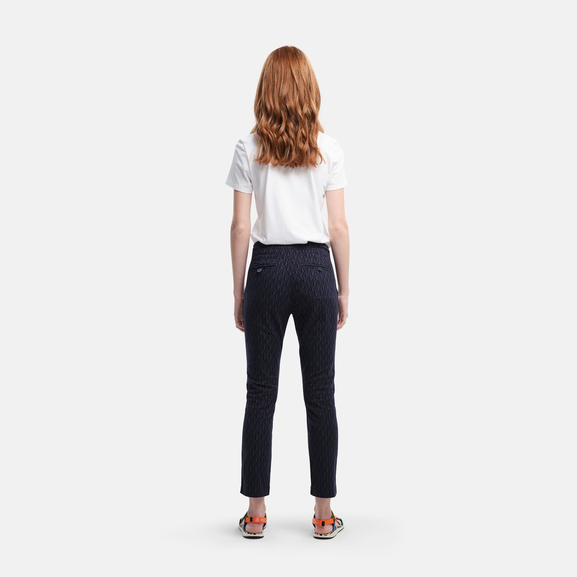 Orla Kiely Slim Fit Coolweave Capri Pants | Stem in Vase Navy