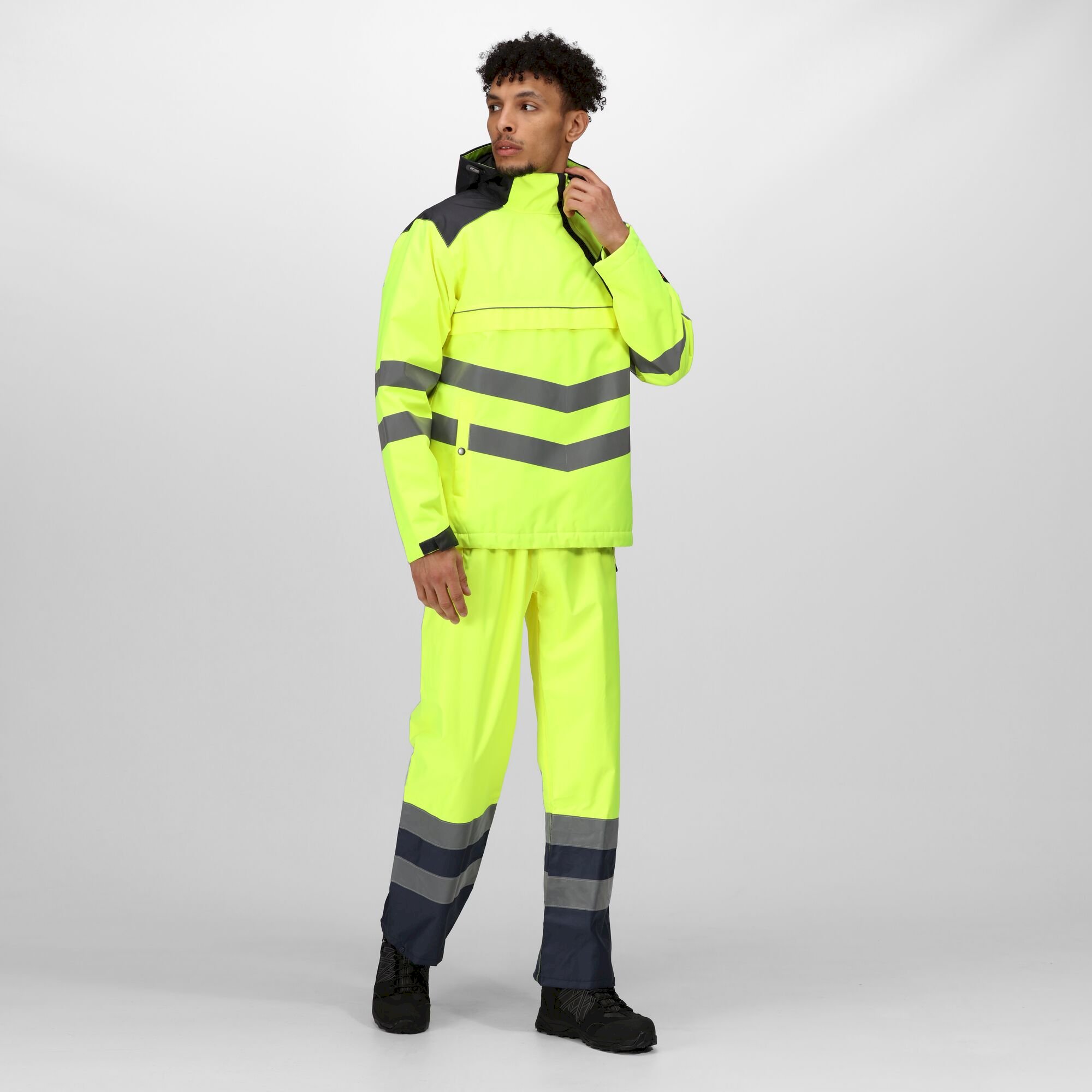 Men's Hi-Vis Waterproof Reflective Overhead Bomber Jacket | Yellow Grey