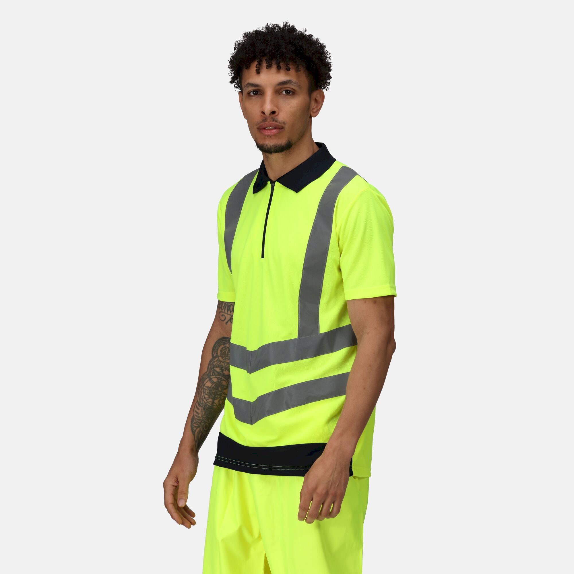 Men's Hi Vis Pro Reflective Polo Work Shirt | Yellow Navy