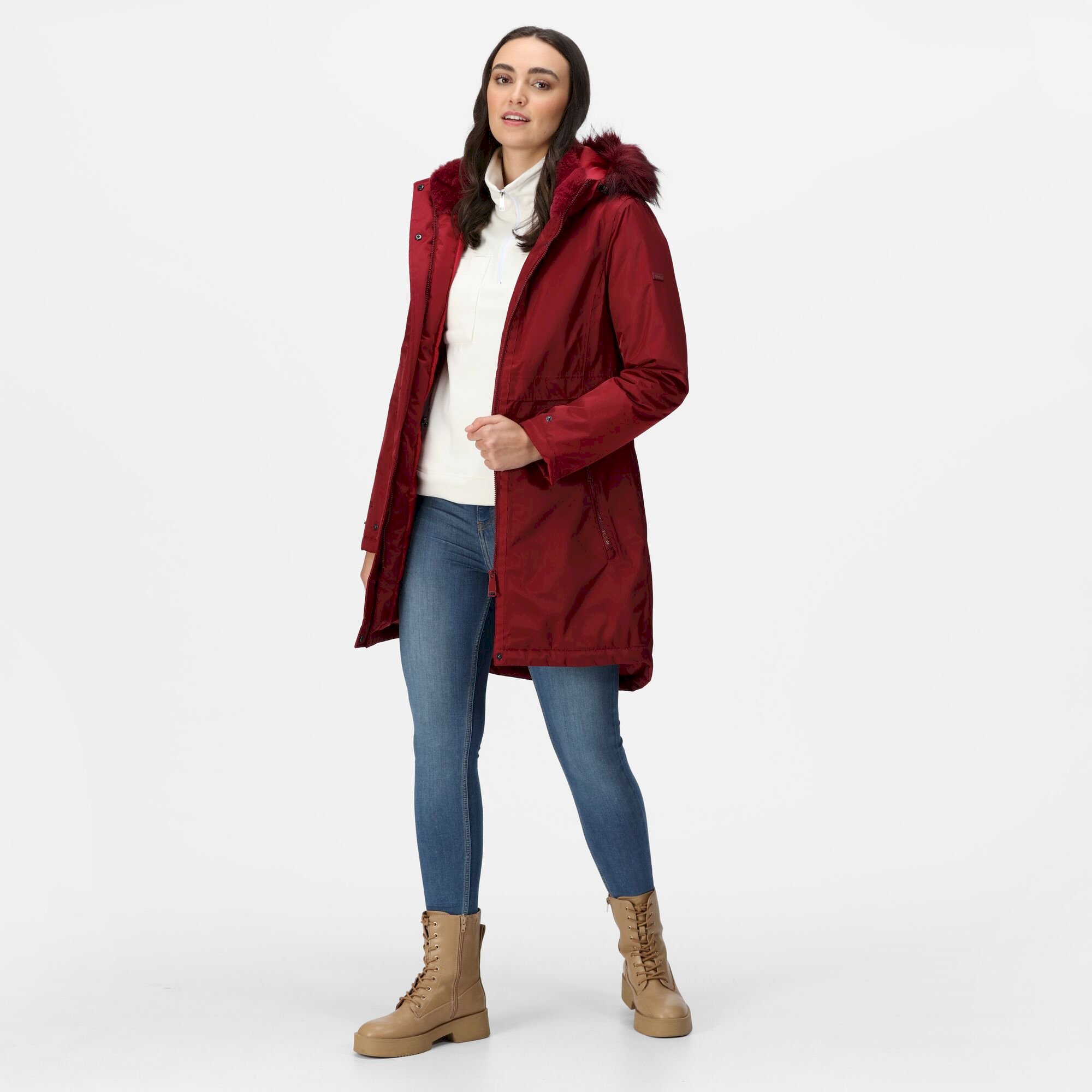 Women's Lyanna Fur Trim Parka Jacket | Cabernet
