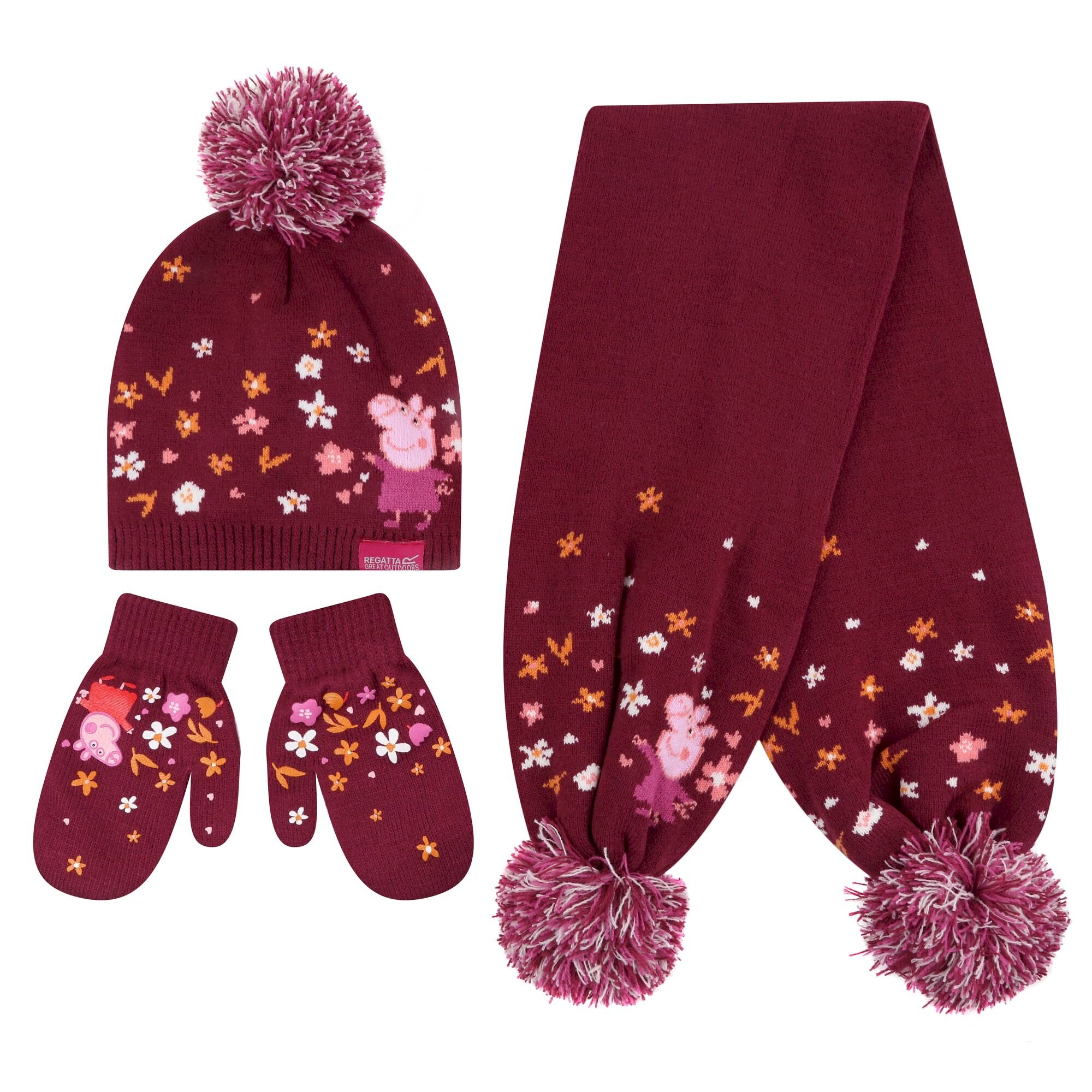 Peppa Pig Knitted Pom Pom Hat Scarf & Glove Set | Berry Pink
