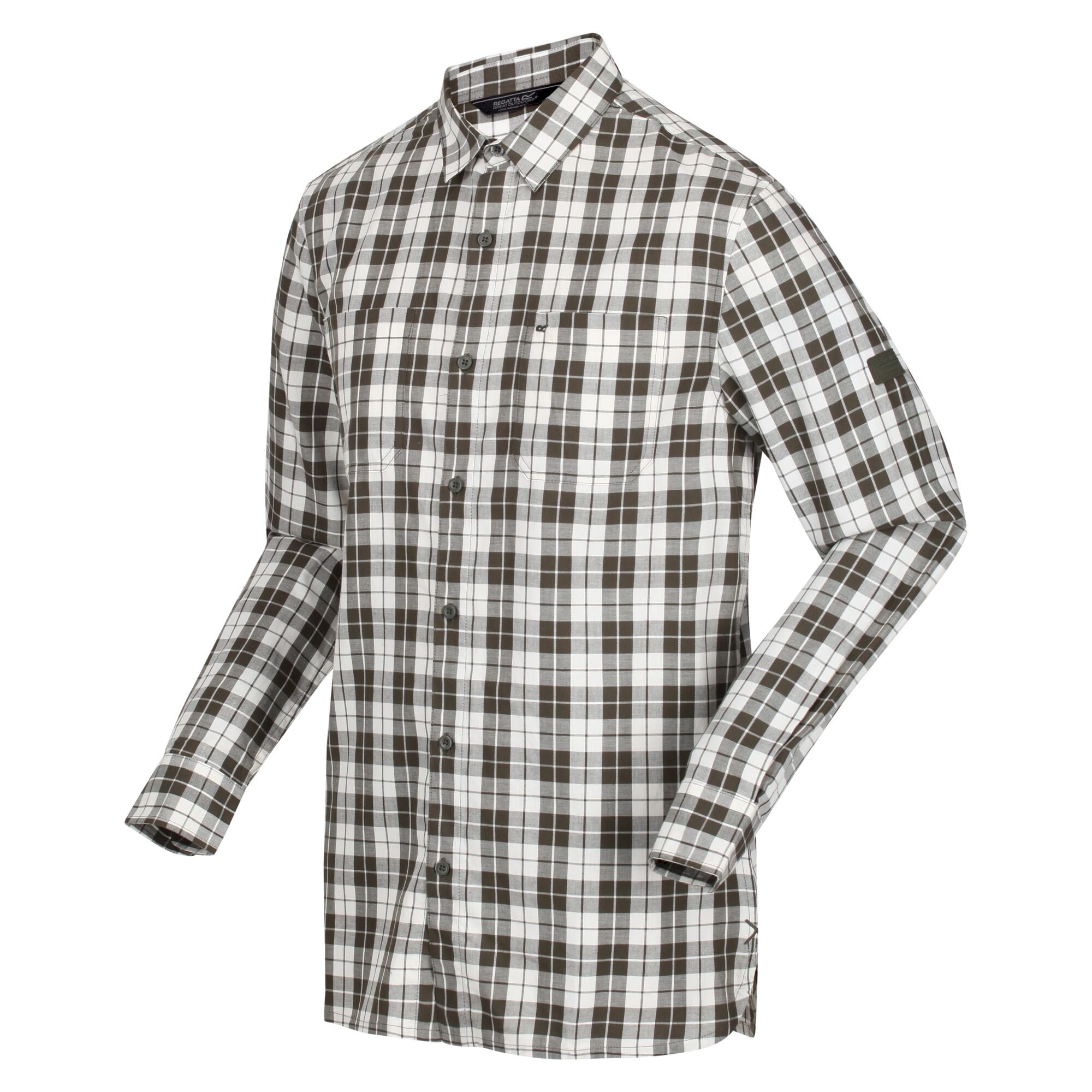 Men's Lance Long Sleeved Checked Shirt | Dark Khaki Check