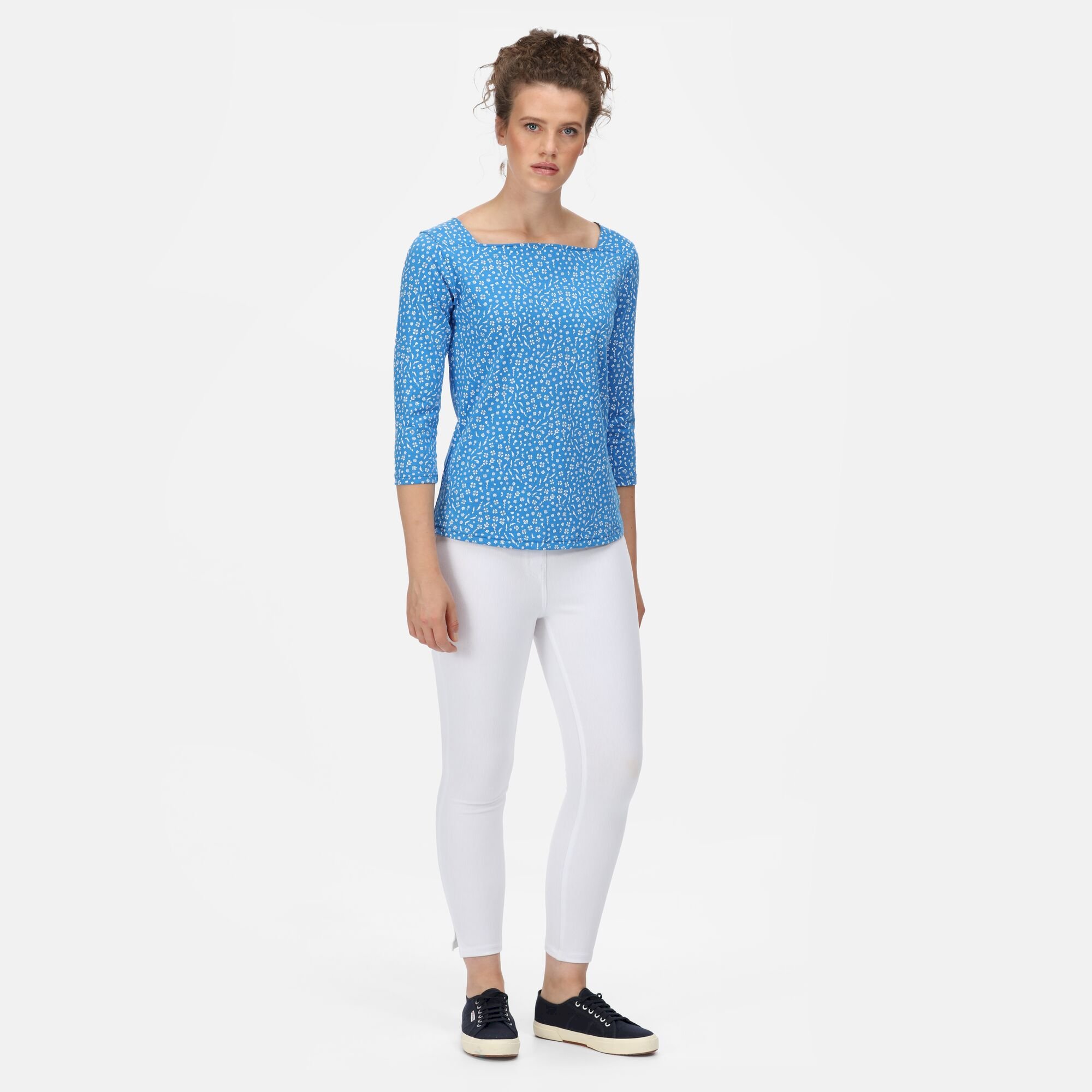 Women's Polexia Square Neck Top | Sonic Blue Ditsy