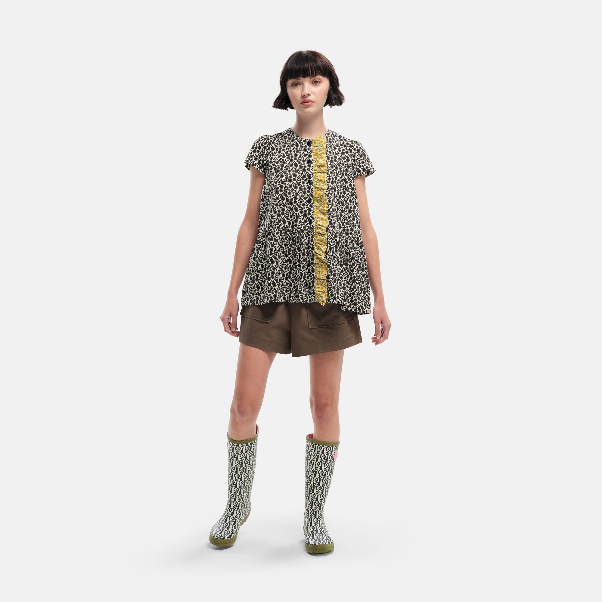 Orla Kiely High Short Sleeve Frill Detail Top | Midnight Floral