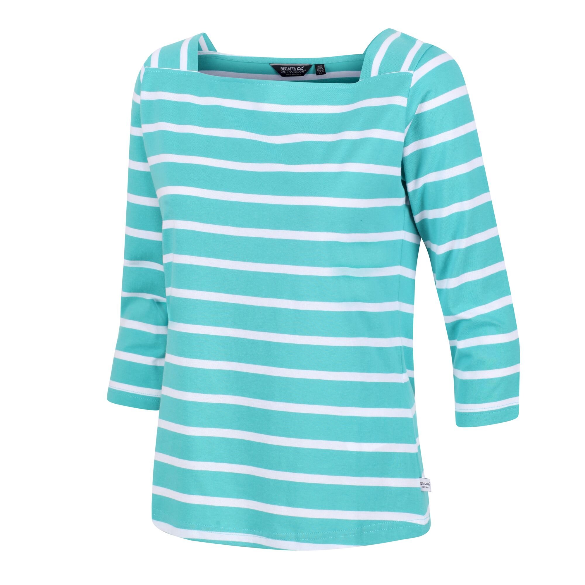 Women's Polexia Square Neck Top | Turquoise White Stripe