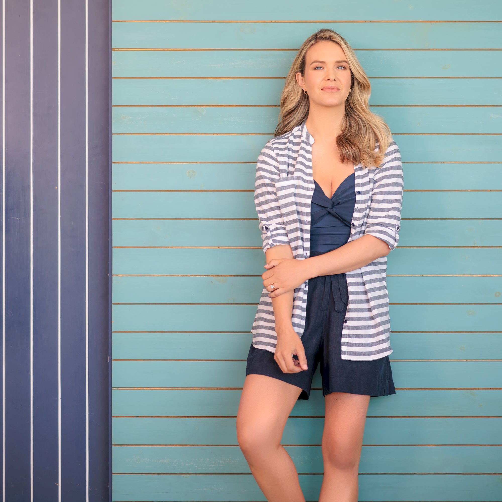 Women's Malaya Long Sleeve Shirt | White Navy Stripe